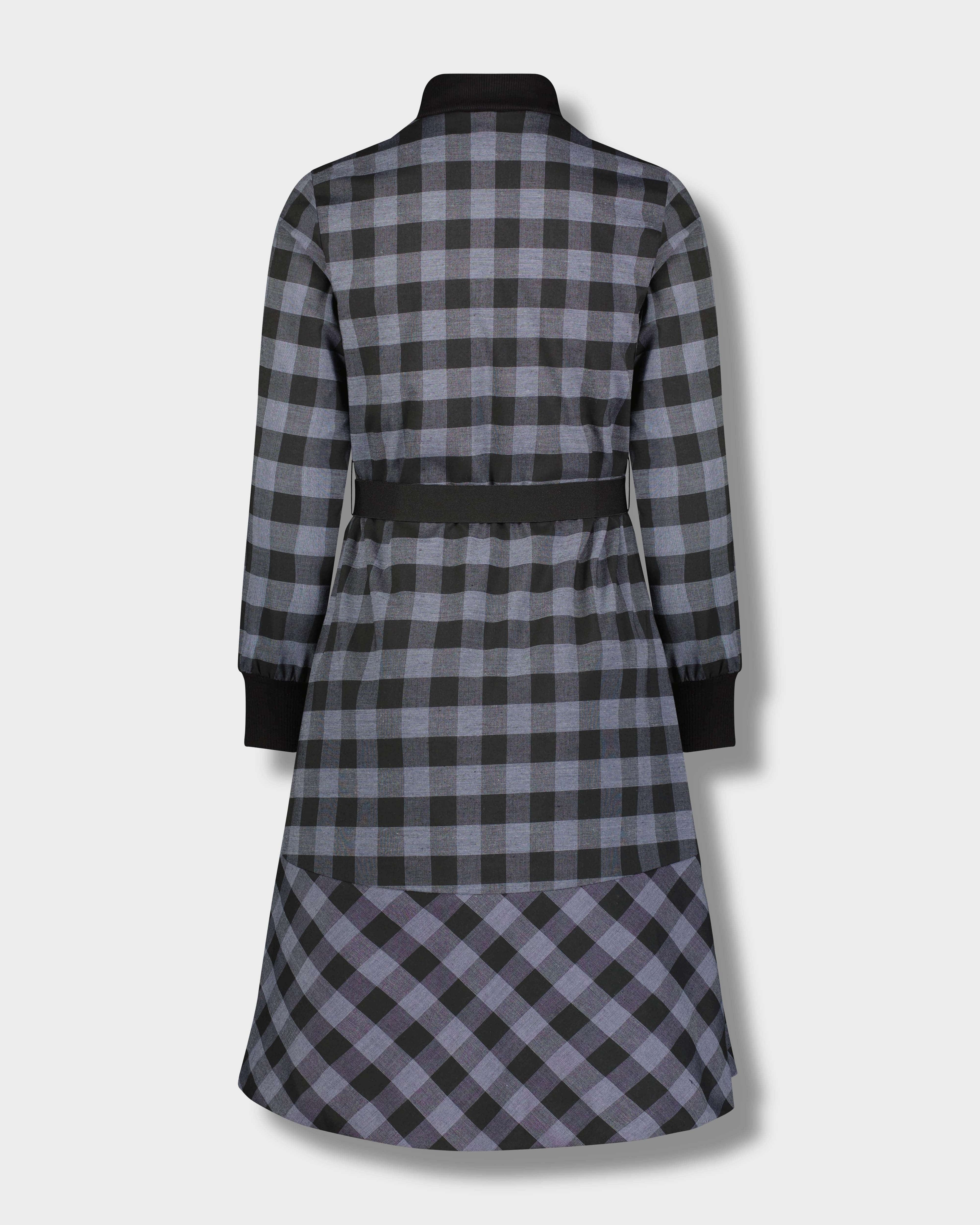 BELTED CHECK DRESS-GREY/BLACK