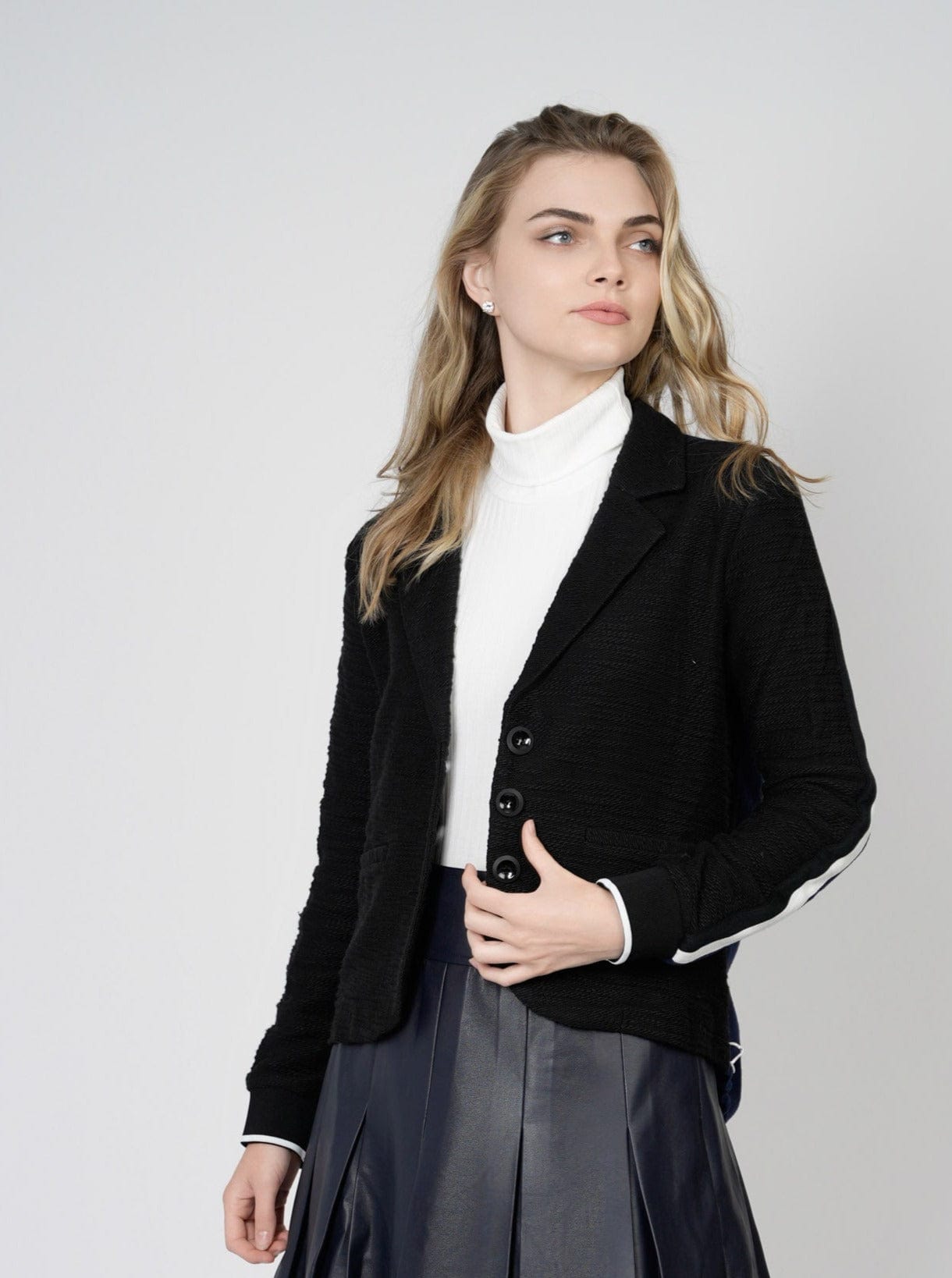 TWO TONE BLAZER-BLACK