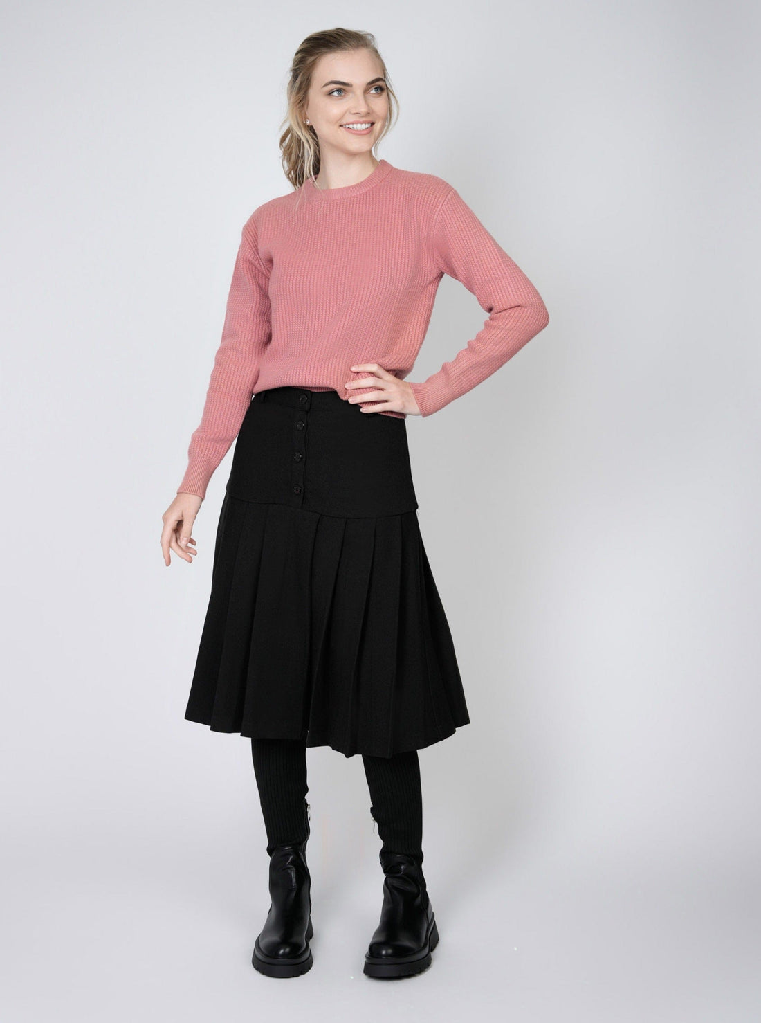 SOLID WAFFLE KNIT TOP-SALMON