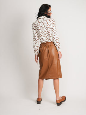 WRAP LEATHER SKIRT-BROWN