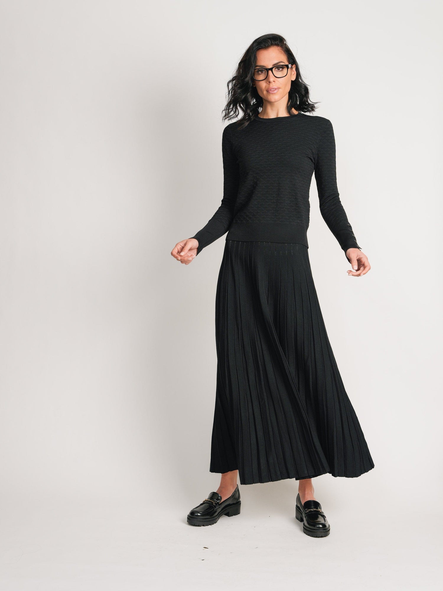 KNIT MAXI PLEAT SKIRT 35&quot;-BLACK