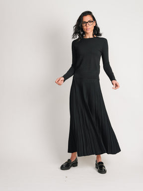 KNIT MAXI PLEAT SKIRT 35"-BLACK