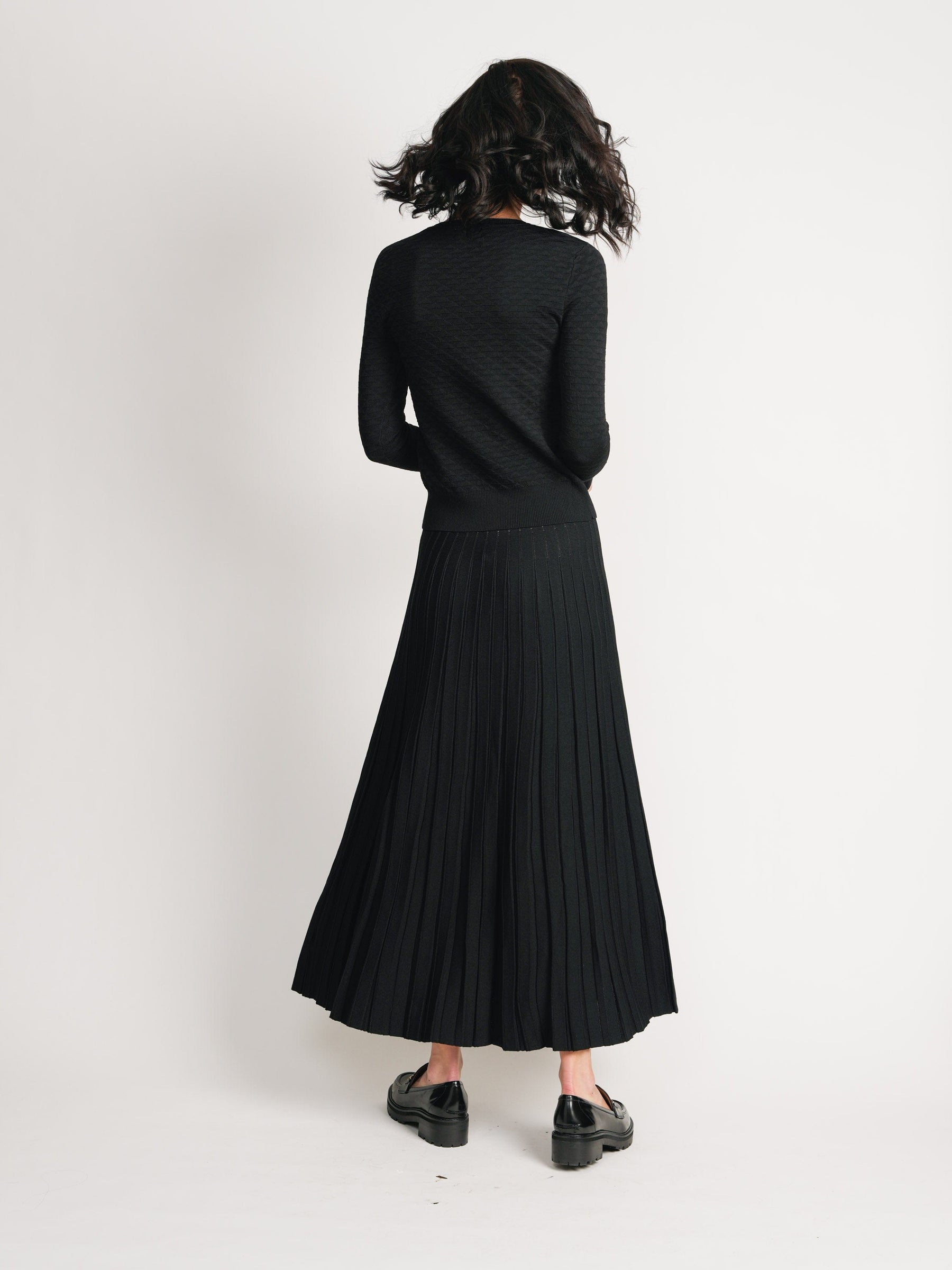 KNIT MAXI PLEAT SKIRT 35"-BLACK