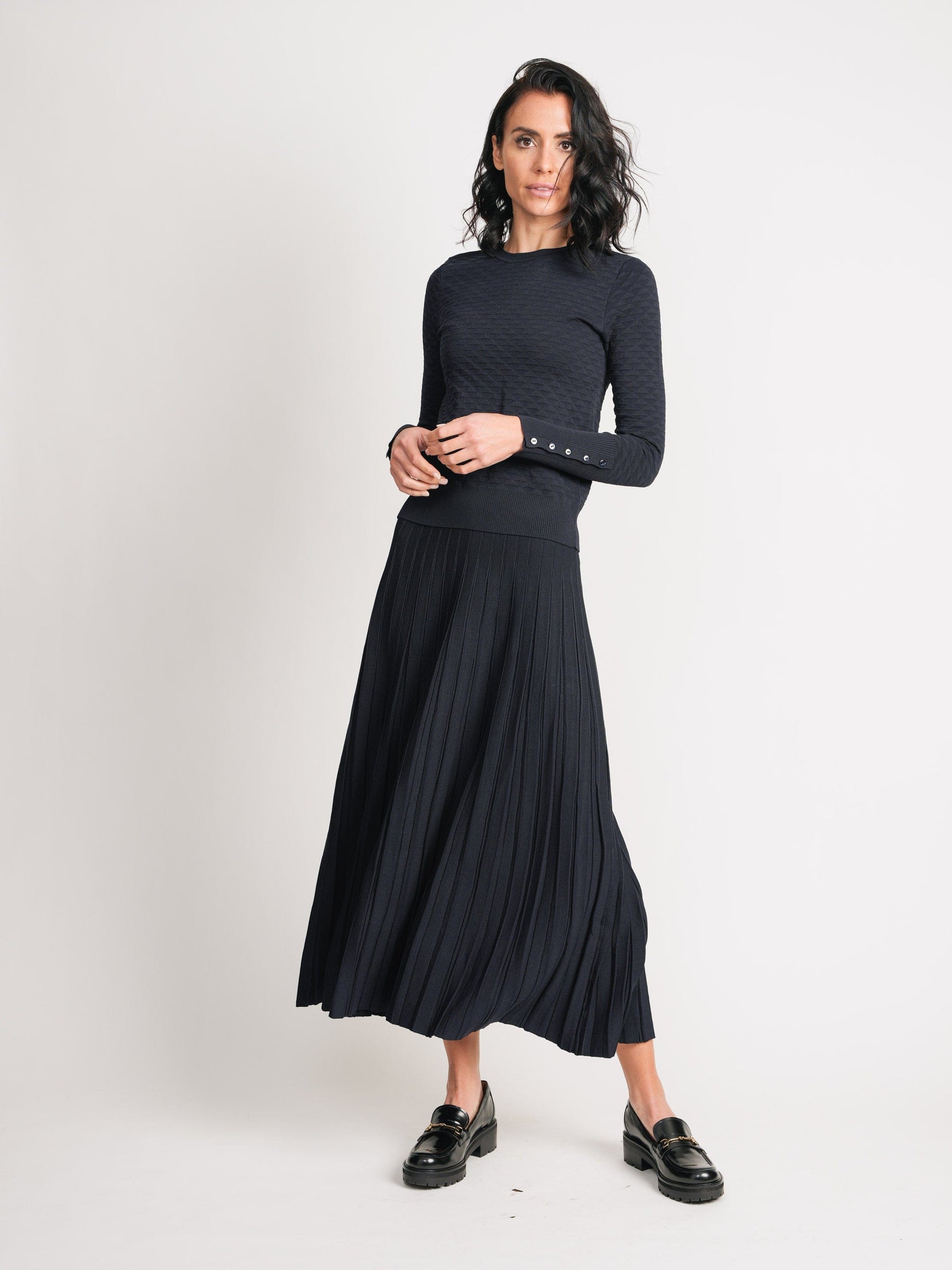 KNIT MAXI PLEAT SKIRT 35"-BLACK