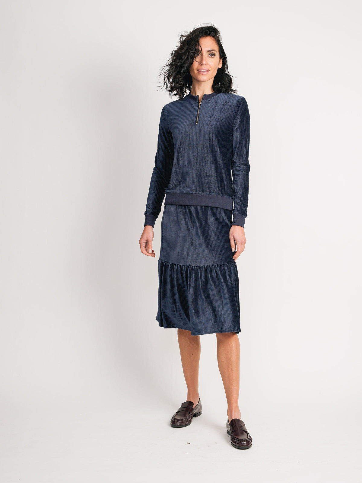 RIBBED VELOUR TOP-BLUE