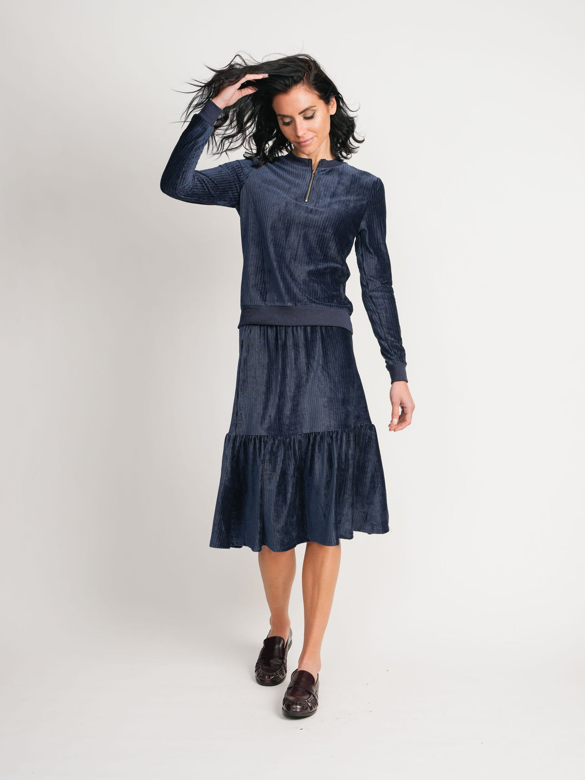 RIBBED VELOUR TOP-BLUE