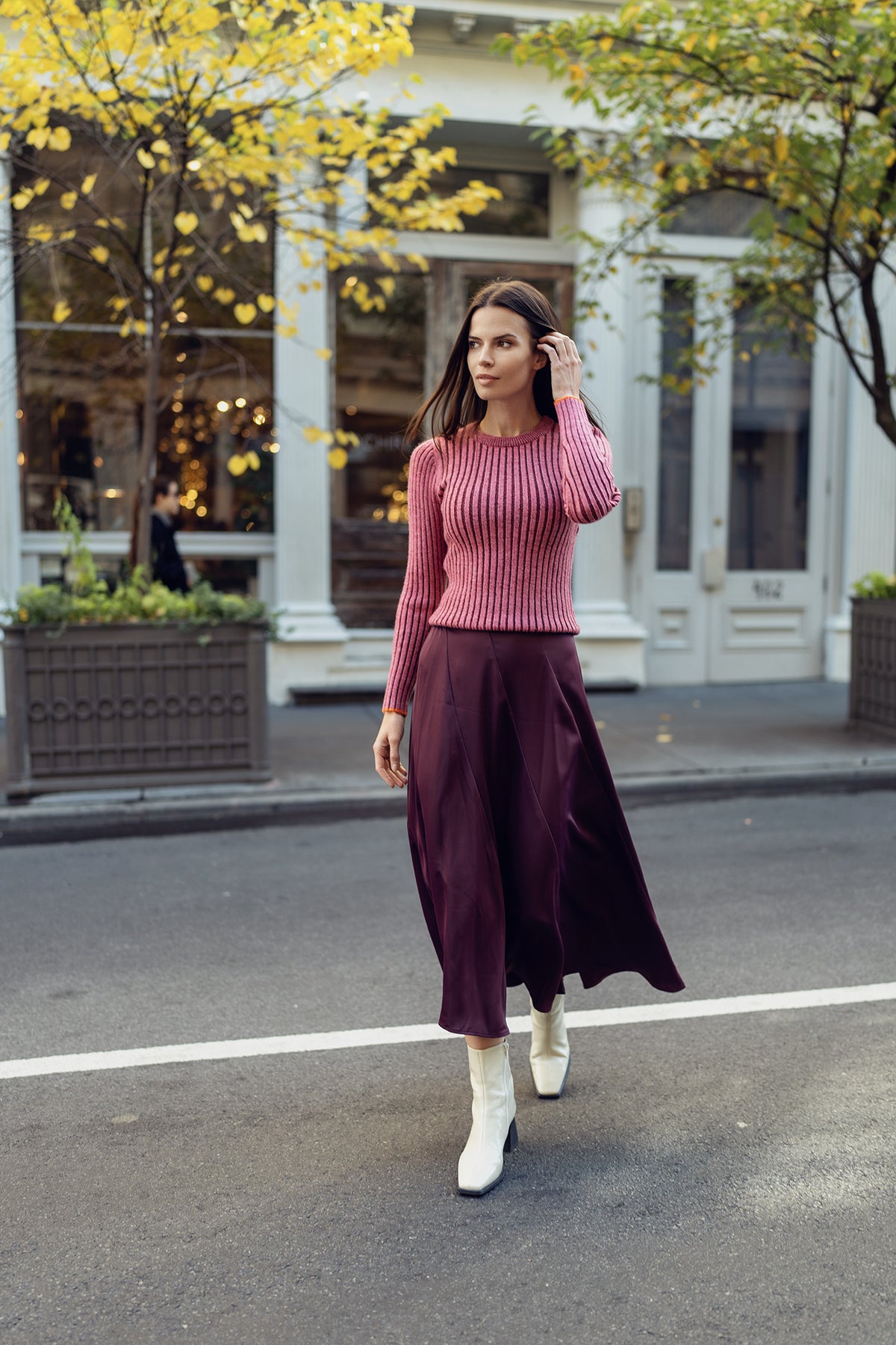 TWO TONE RIBBED SWEATER-PINK