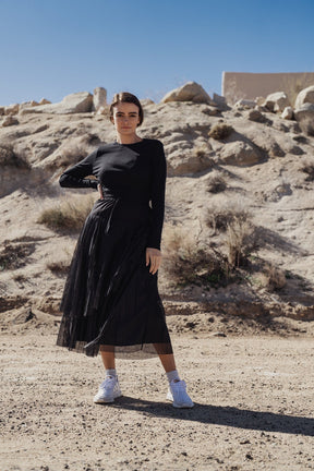 TWO LAYER MESH SKIRT-BLACK
