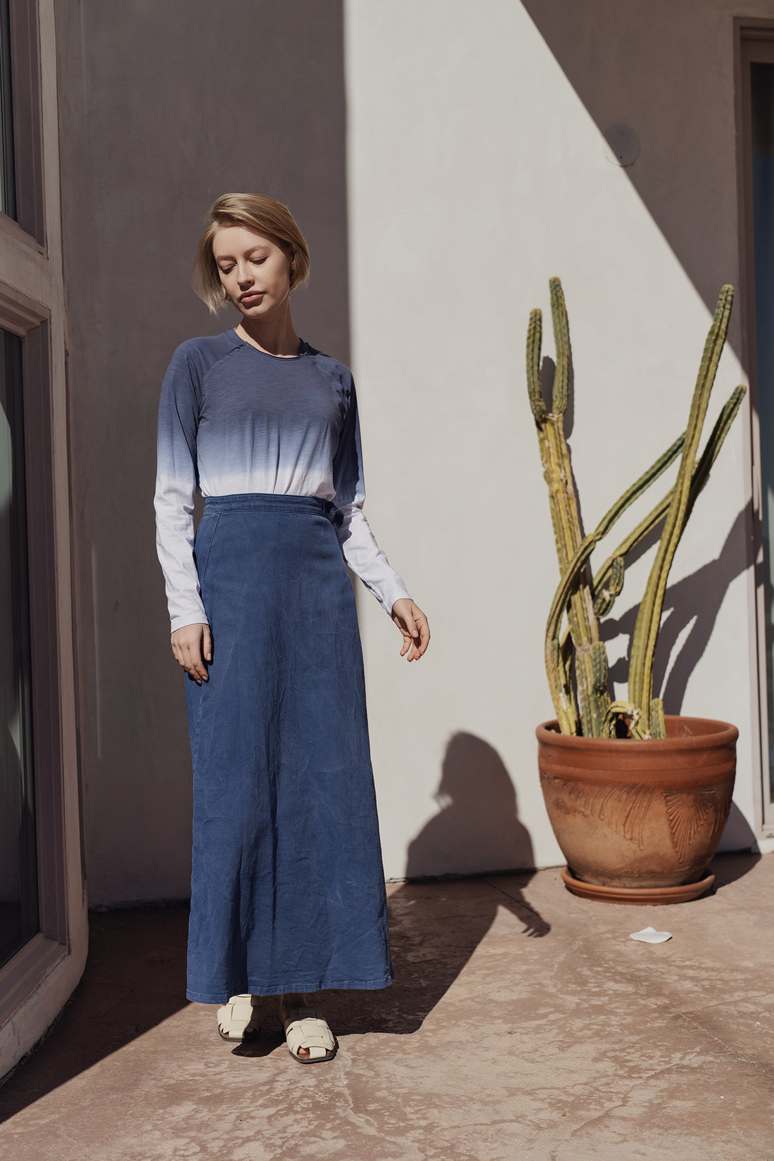 CAMISETA OMBRE PLEAT BACK-AZUL