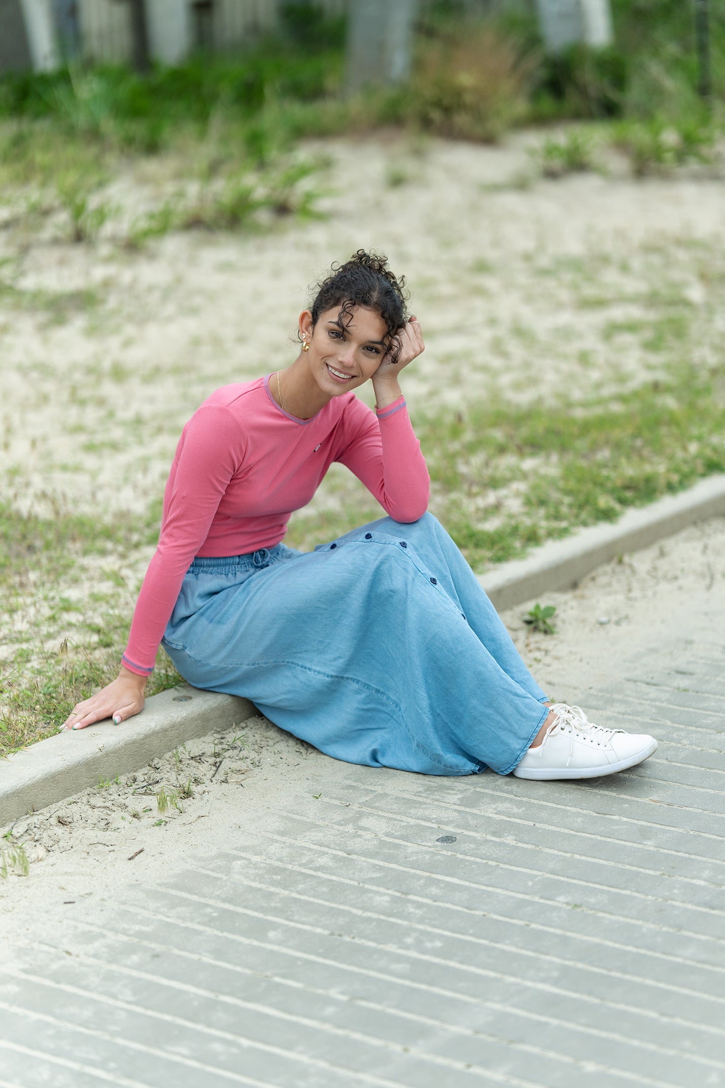 POCKET DENIM SKIRT-LT BLUE