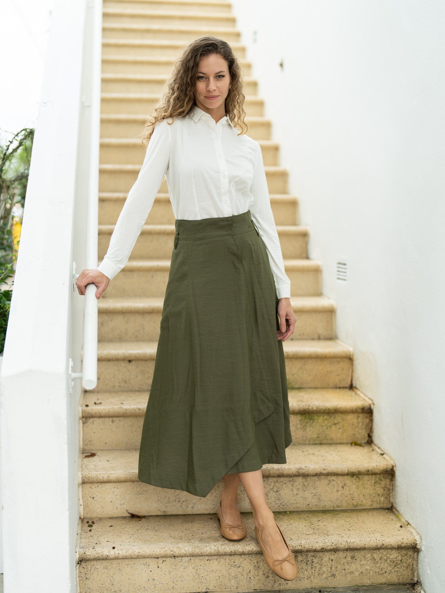 FAUX WRAP SKIRT-OLIVE