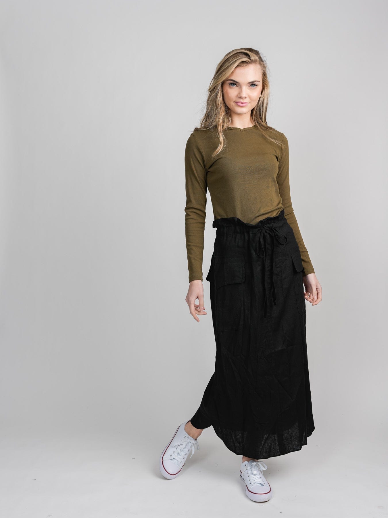 BASIC HIGH V TEE-LONG SLEEVE-OLIVE