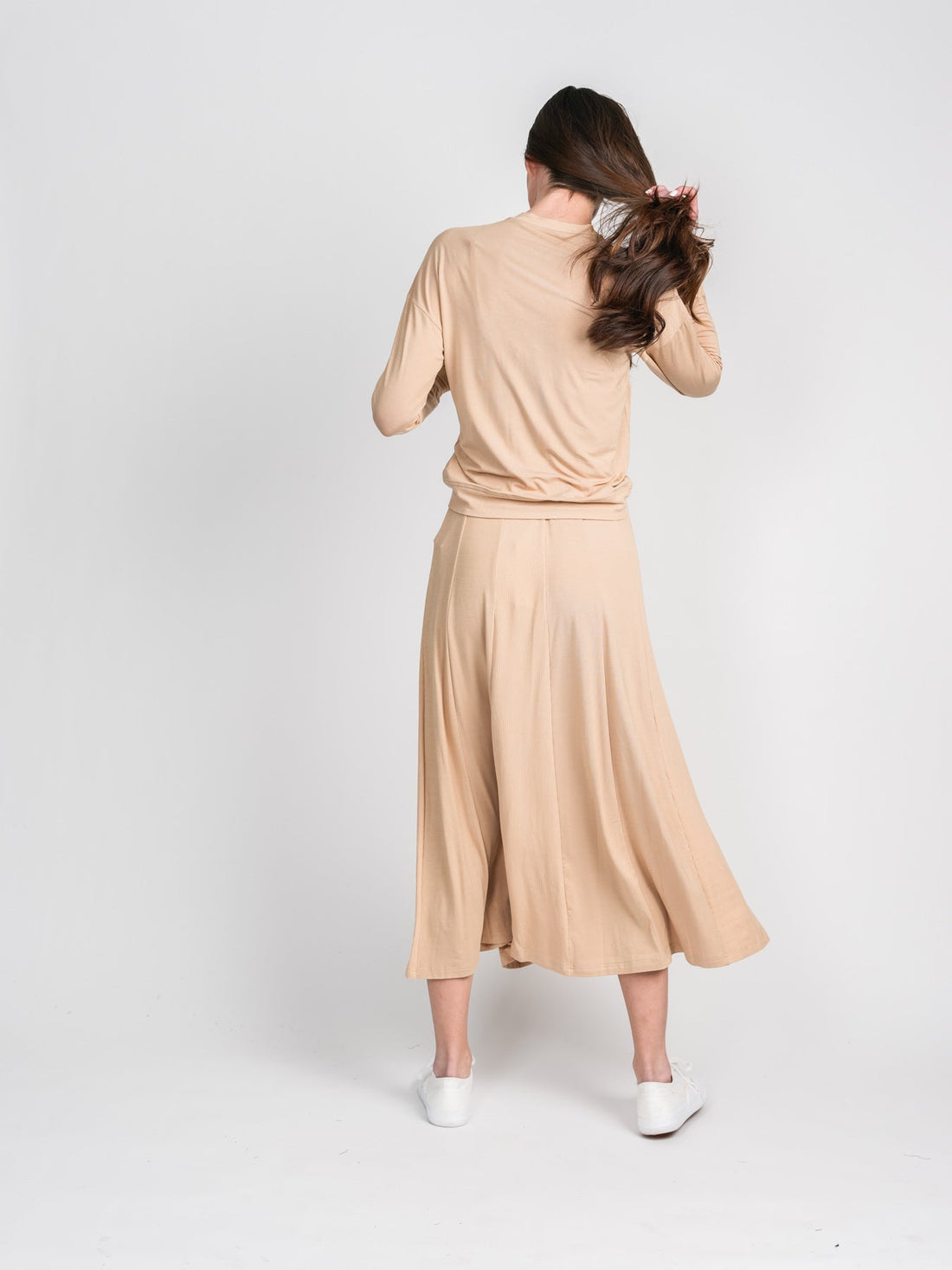 RIBBED PANELLED SKIRT 33&quot;-TAN