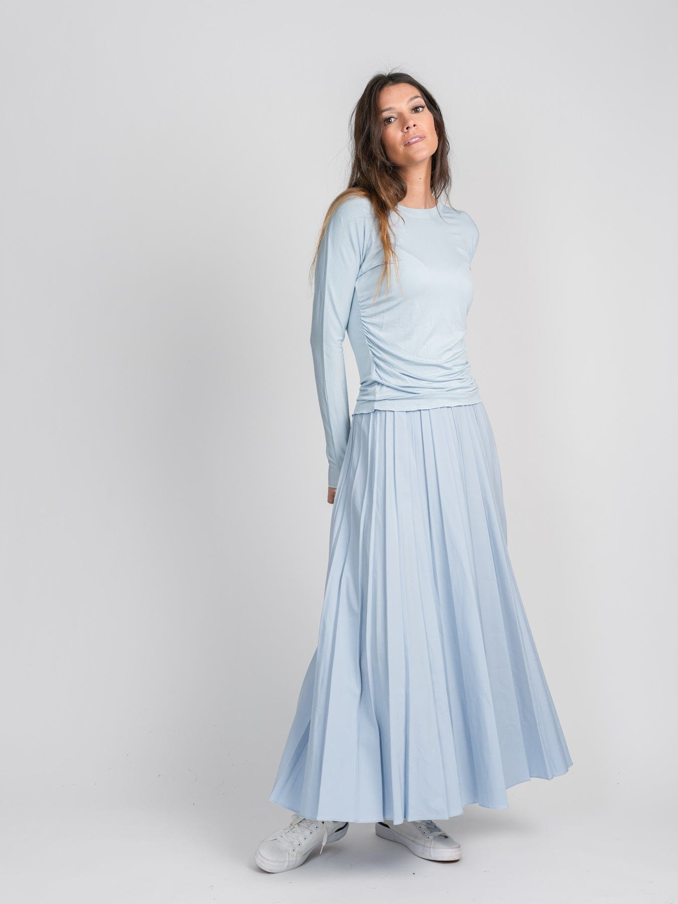 PLEATED SKIRT 37&quot;-LIGHT BLUE