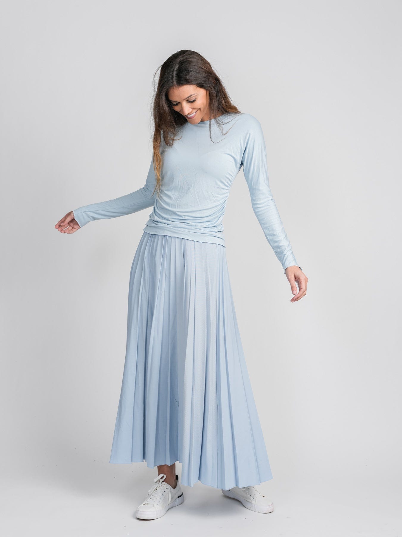 PLEATED SKIRT 37&quot;-LIGHT BLUE