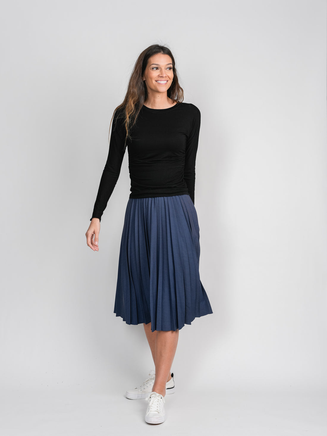 PLEATED SKIRT 27&quot; - DARK DENIM