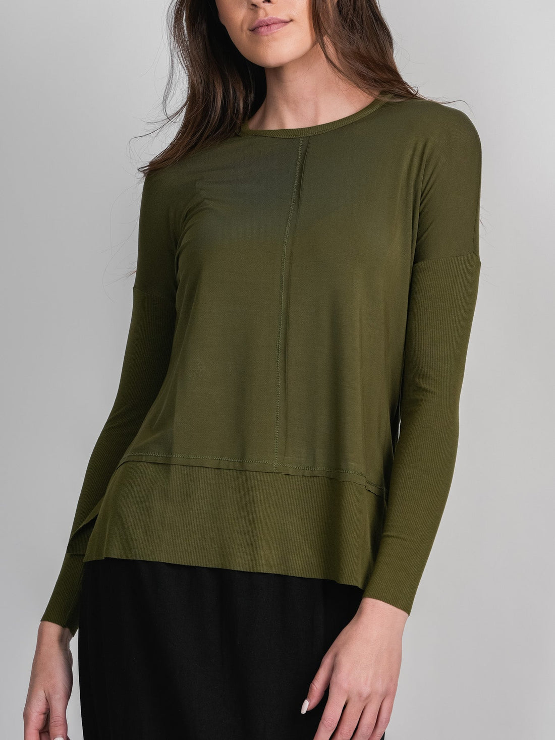 RIBBED BOTTOM T-SHIRT-OLIVE