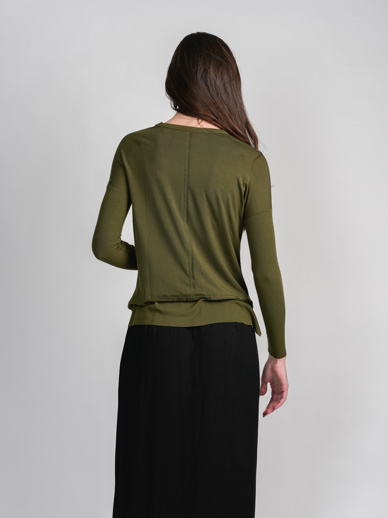 RIBBED BOTTOM T-SHIRT-OLIVE