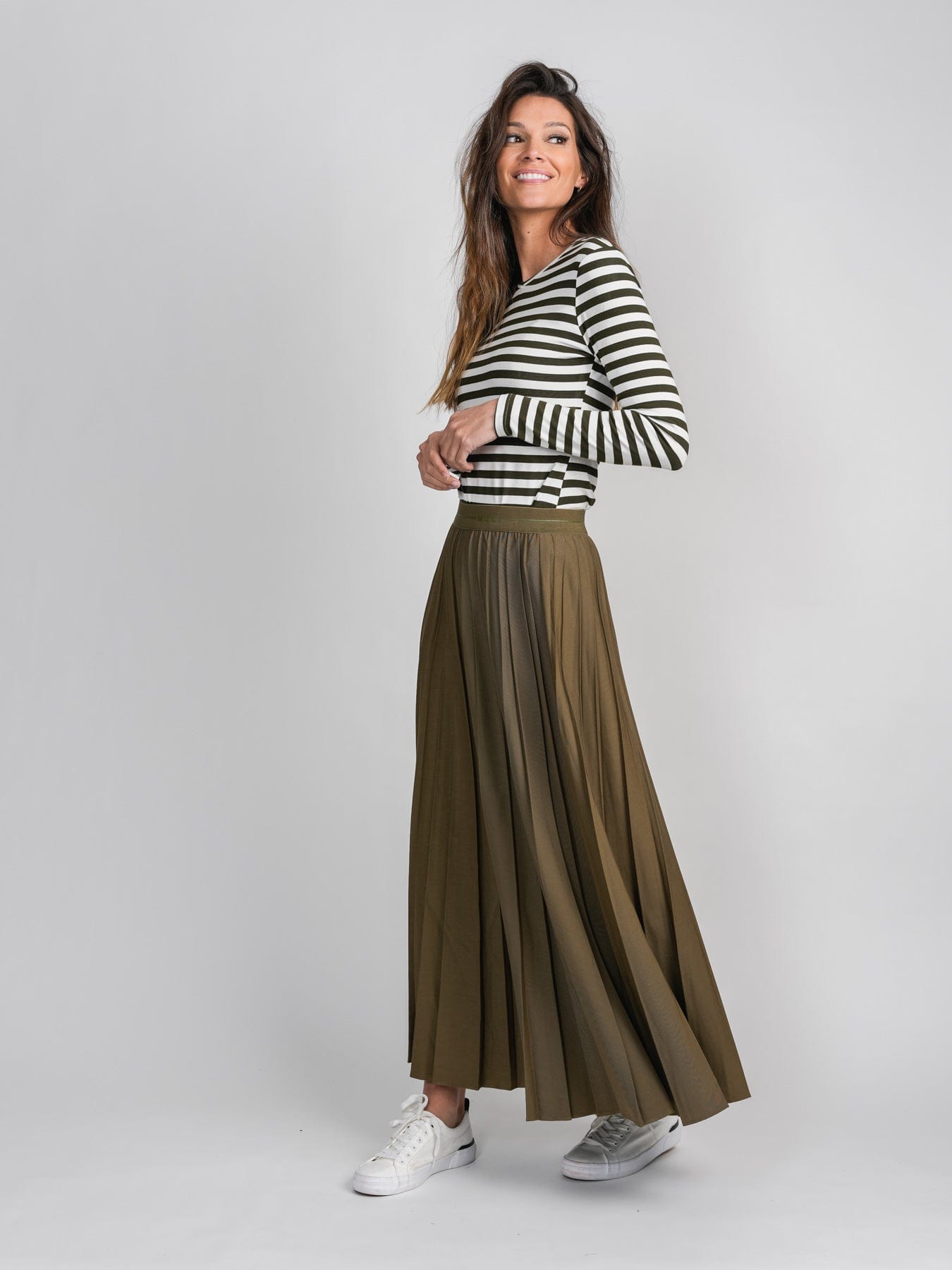 PLEATED SKIRT 37&quot;-OLIVE