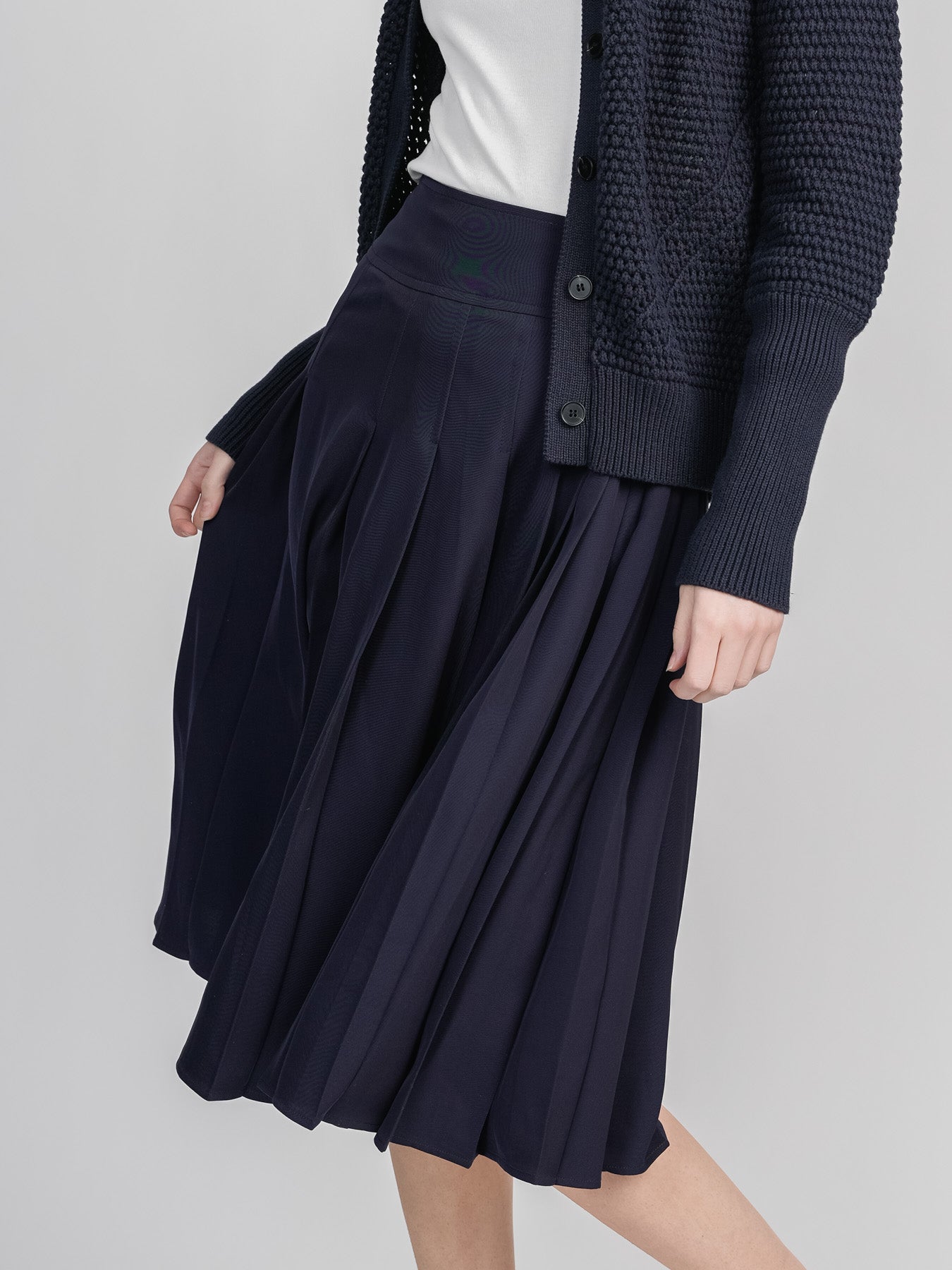 新品mame Pleated Knitted Skirt NAVY-