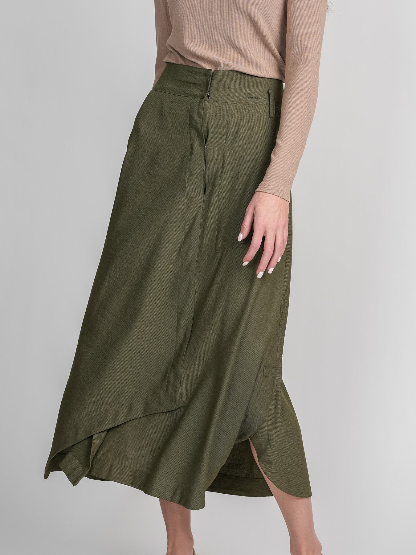 FAUX WRAP SKIRT-OLIVE