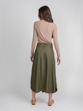 FAUX WRAP SKIRT-OLIVE