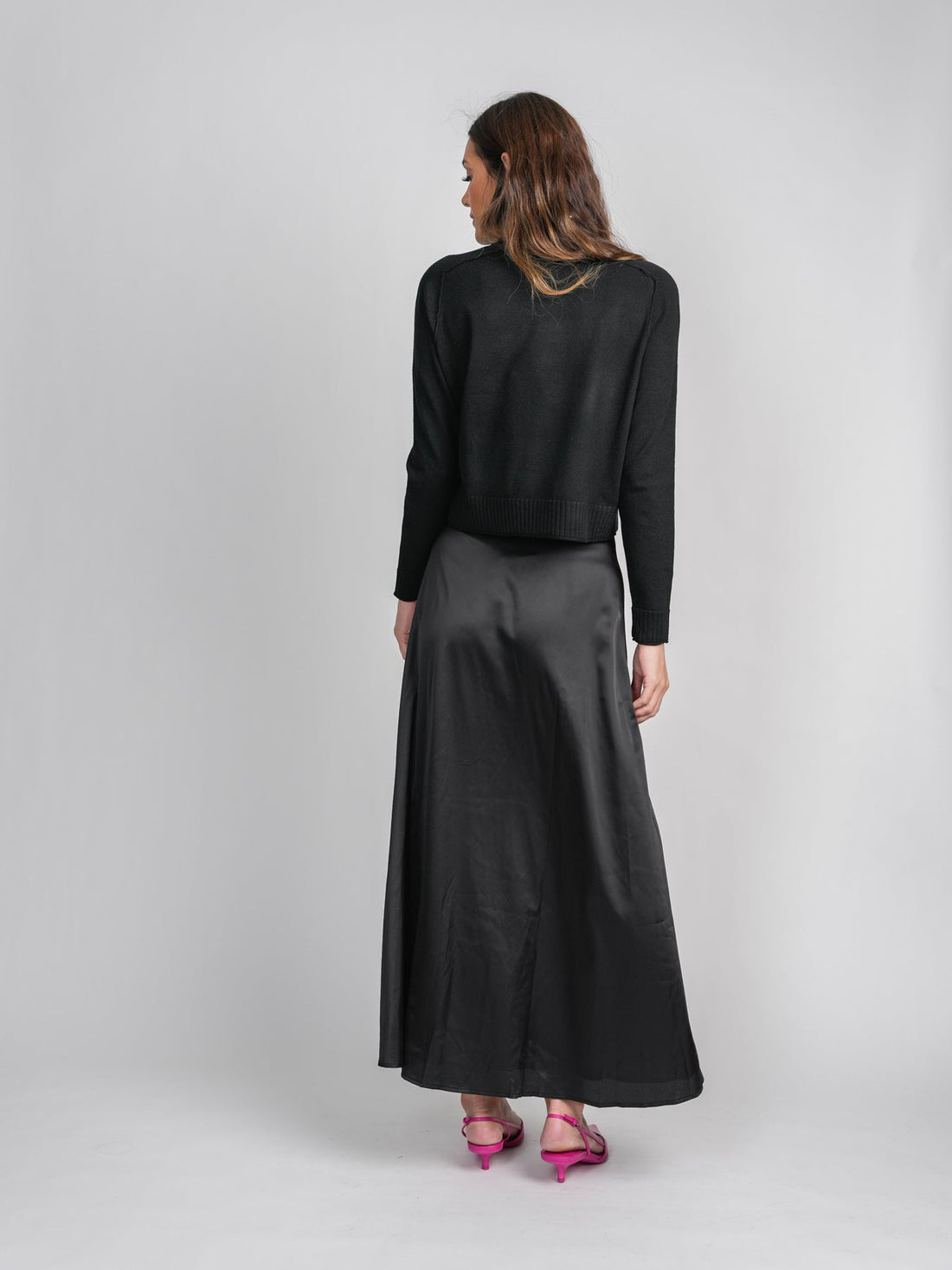 SATIN WRAP SKIRT-BLACK