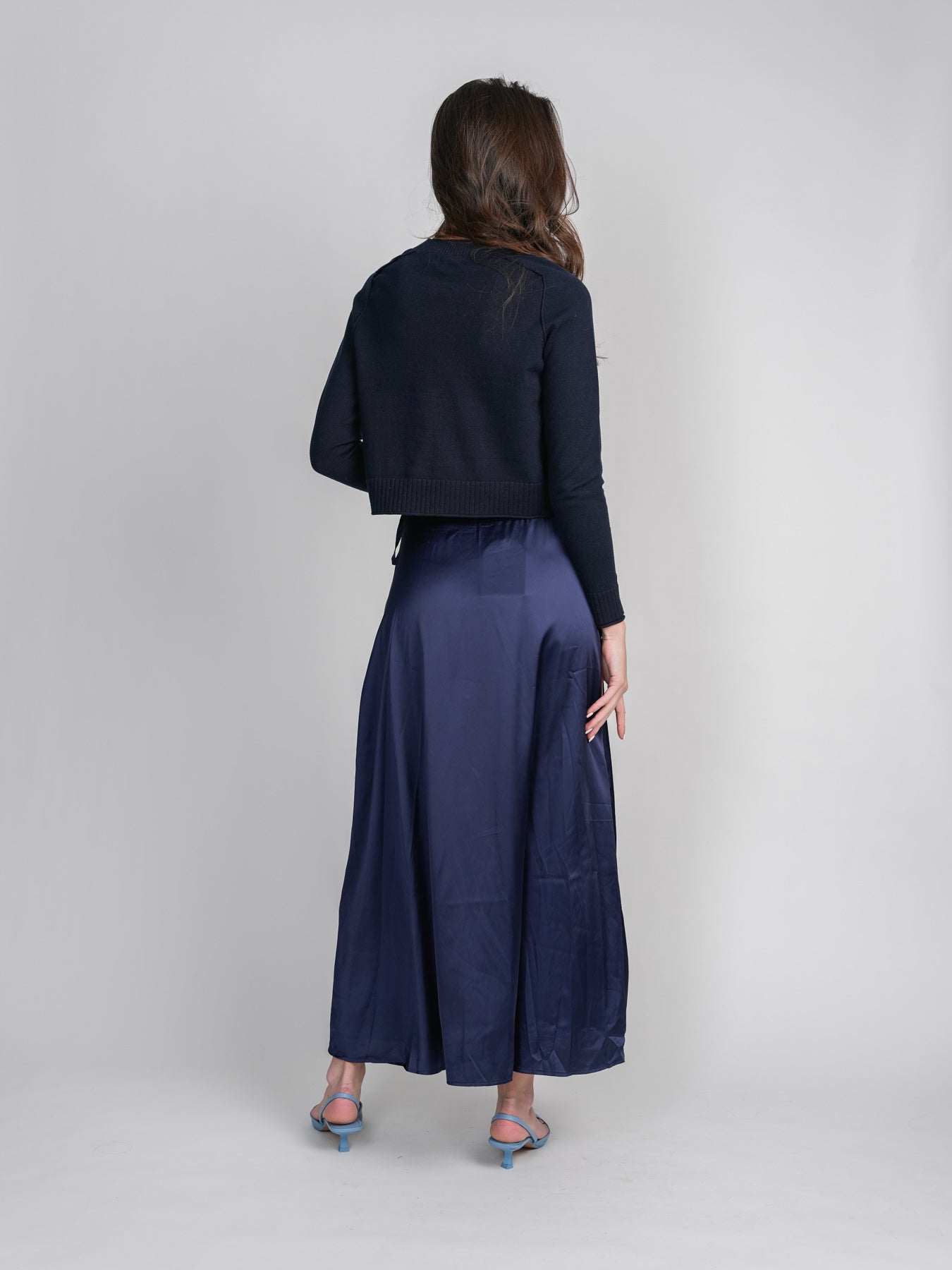 SATIN WRAP SKIRT- NAVY