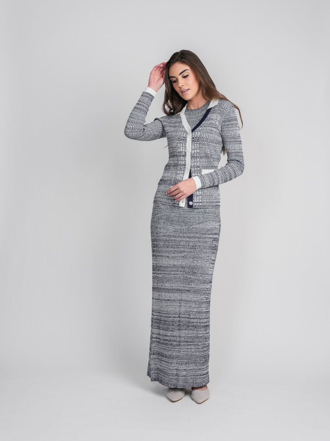 HEATHERED RIBBED CARDIGAN SET