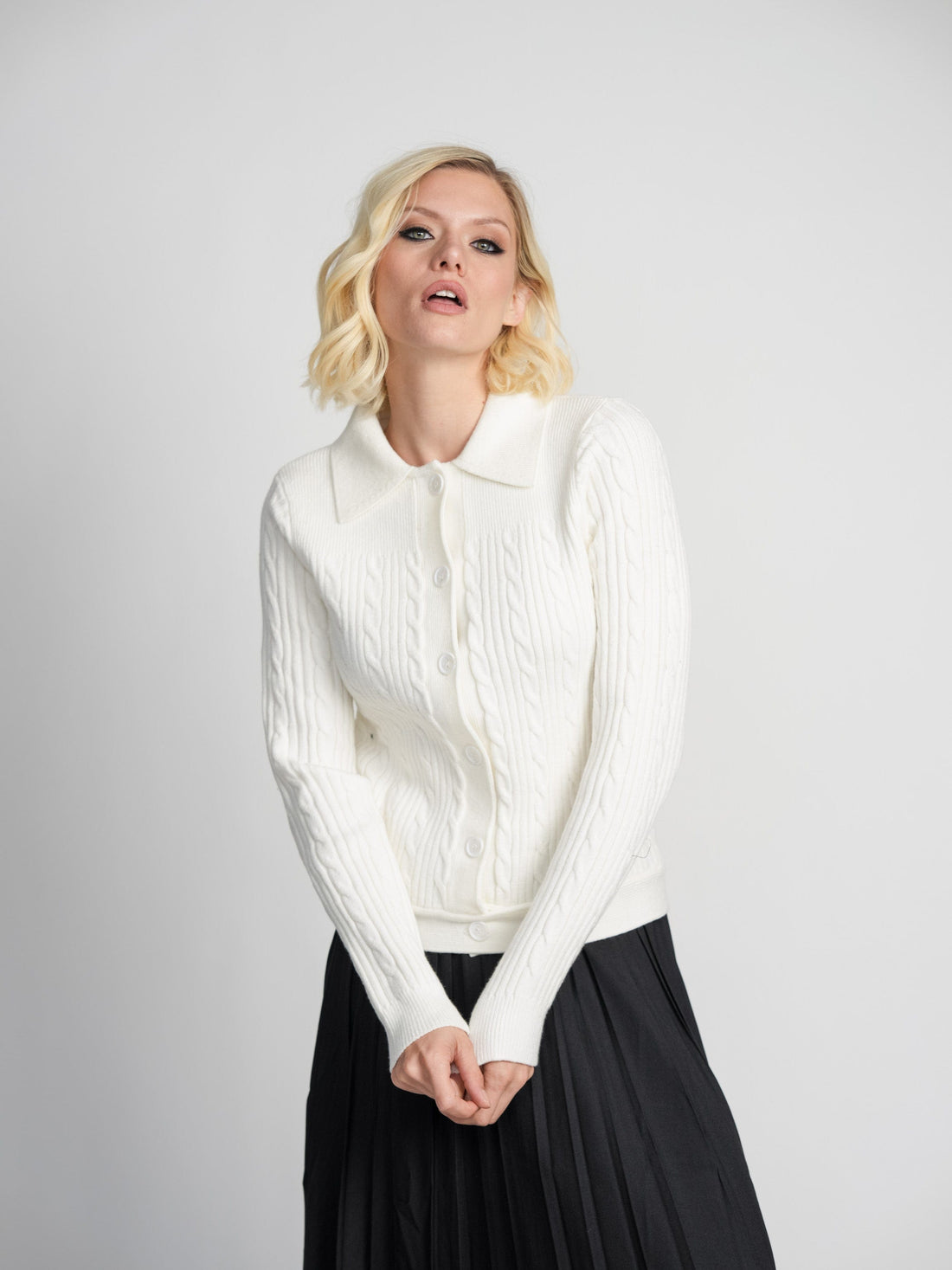 CABLE BANDED SWEATER-CREAM