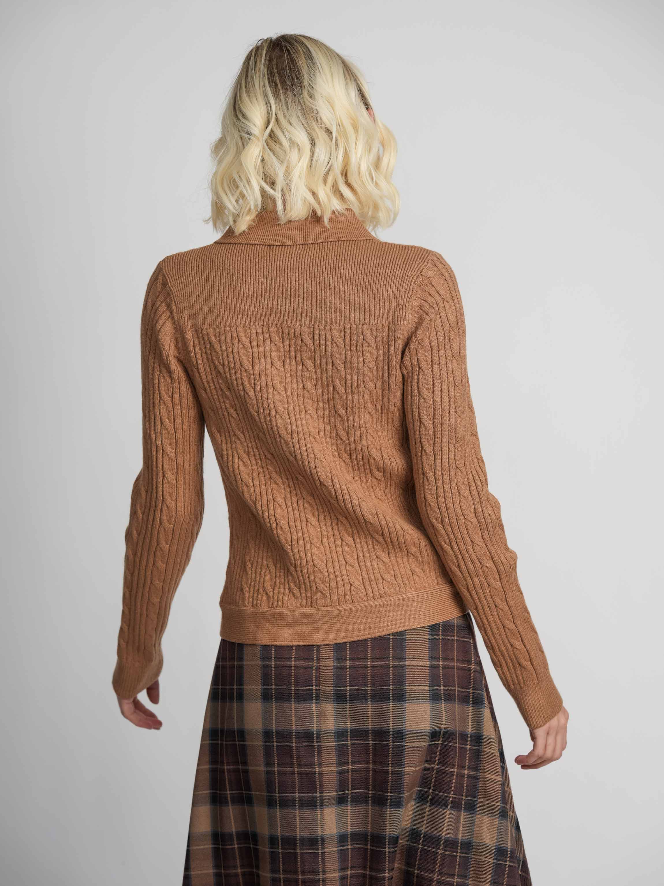 CABLE BANDED SWEATER-BROWN