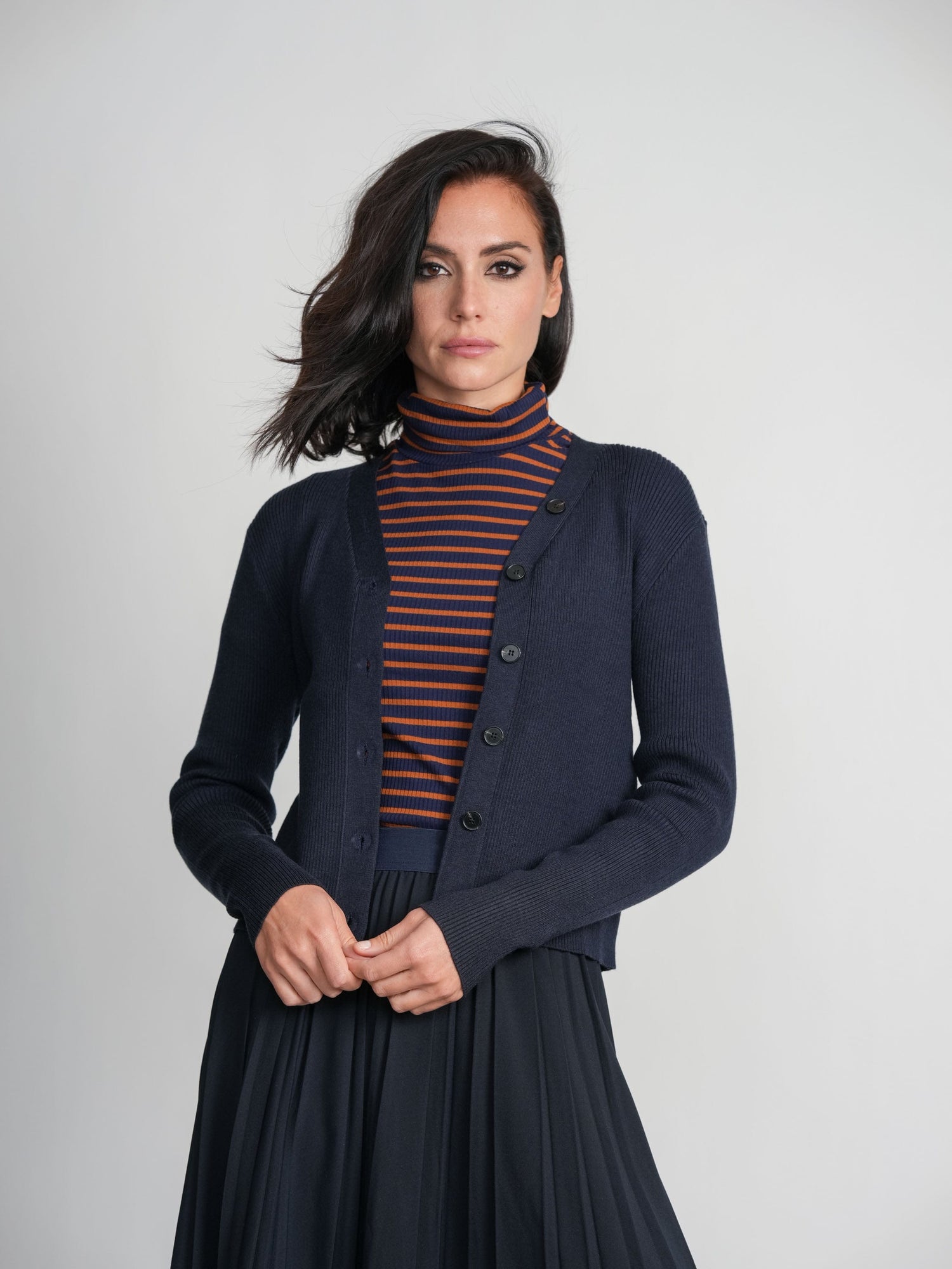 RIBBED CARDIGAN-NAVY