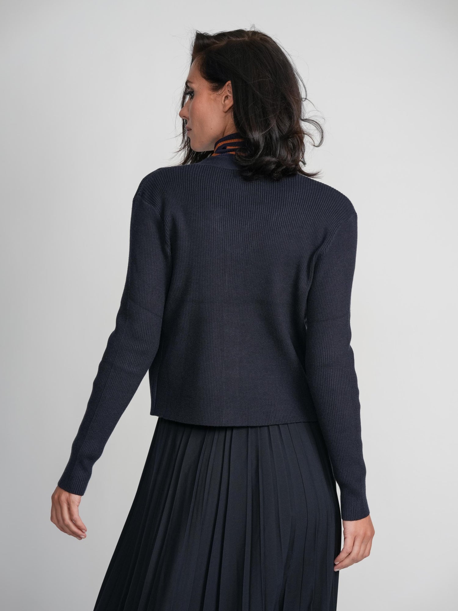 RIBBED CARDIGAN-NAVY