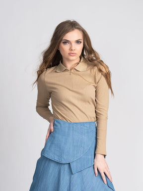 RIBBED COLLAR T-SHIRT LONG SLEEVE