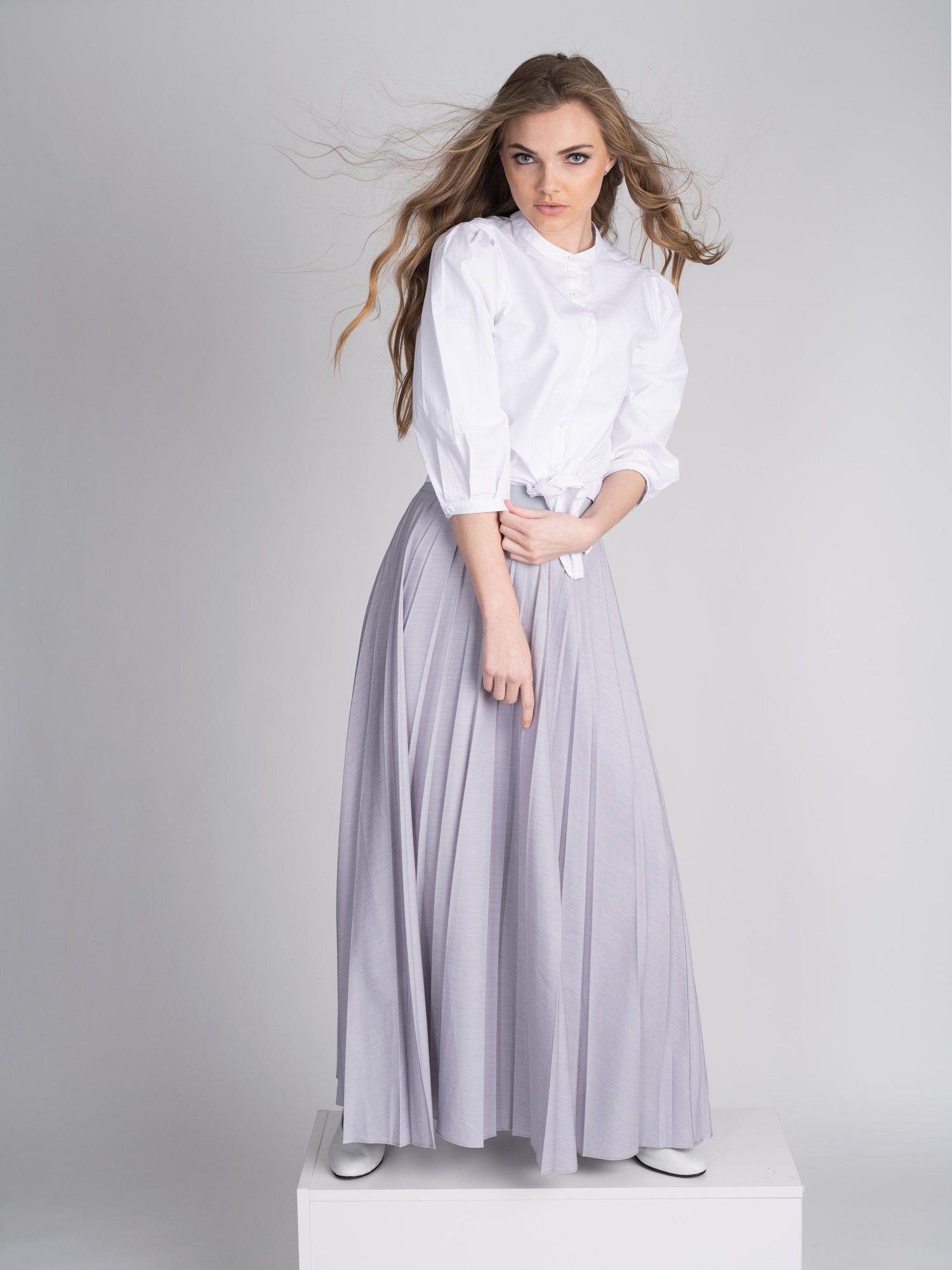 PLEATED SKIRT 37&quot;-GREY