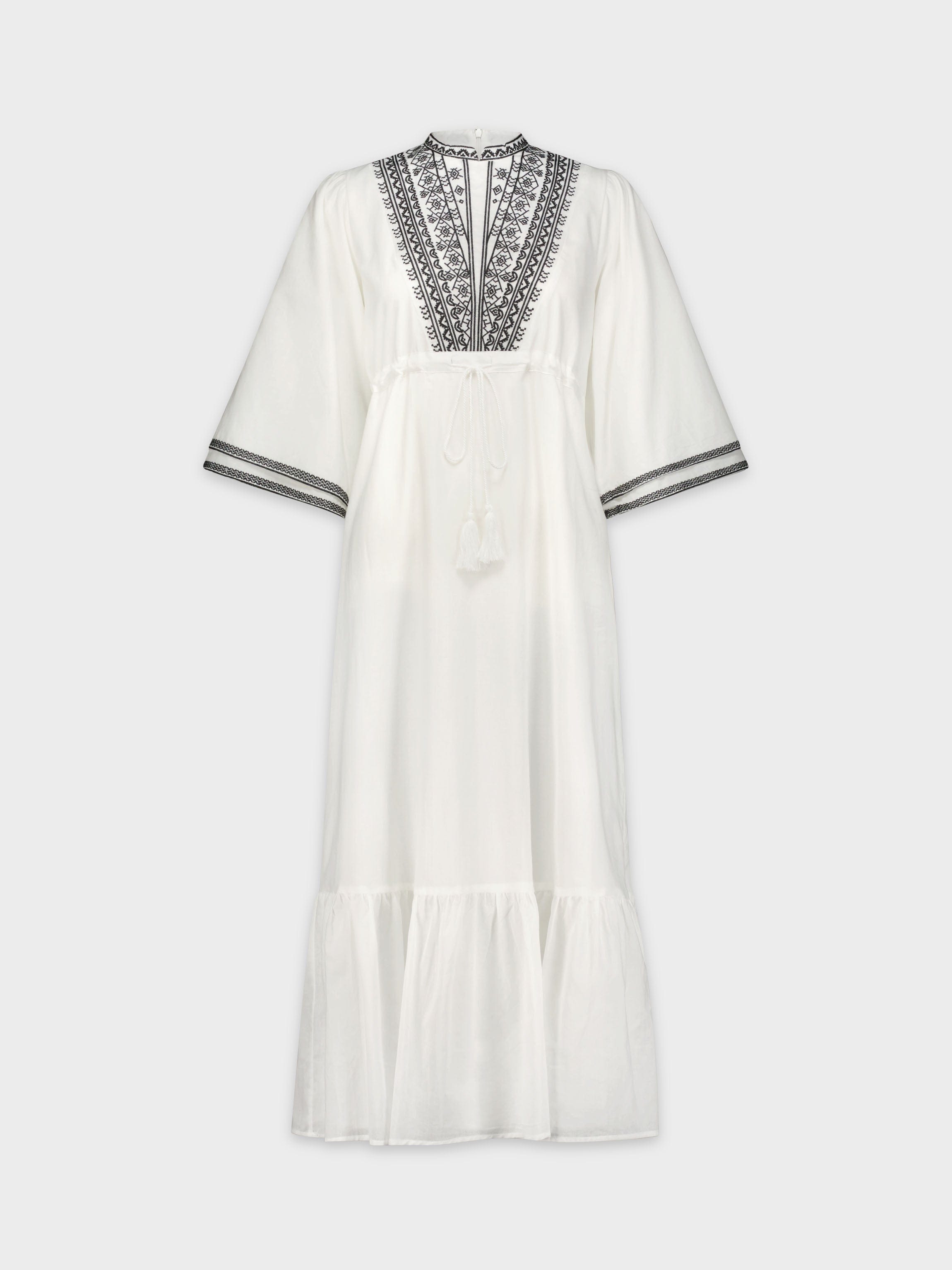 EMBROIDERED BOHO DRESS-WHITE/BLACK