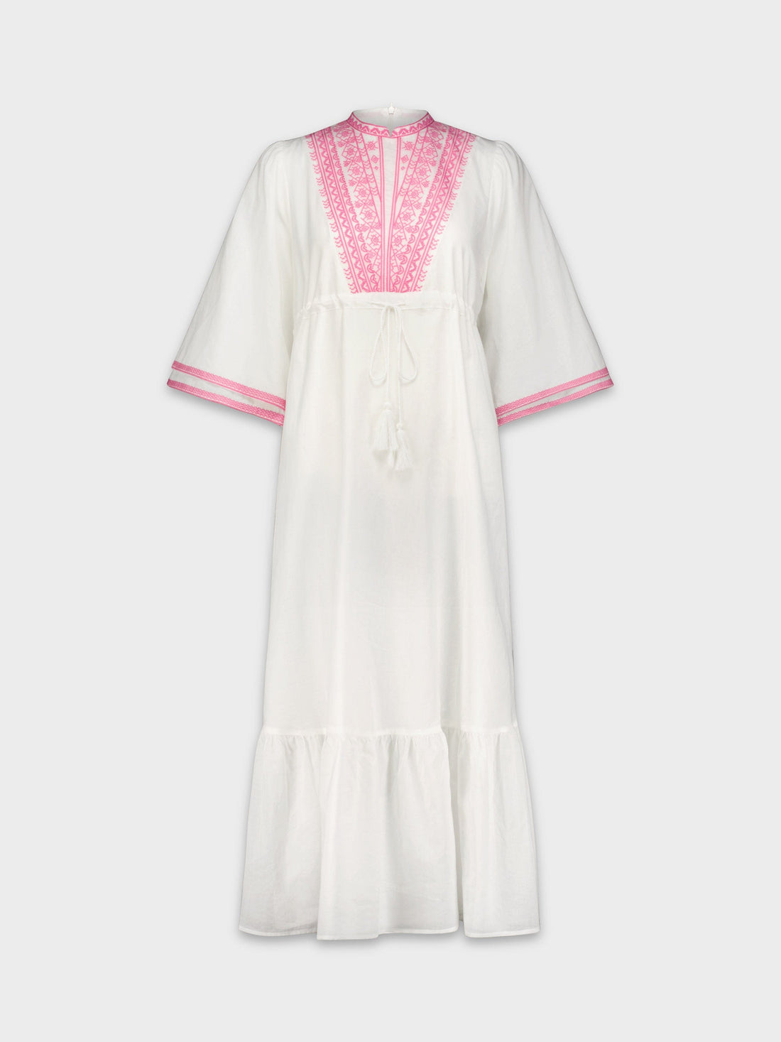 VESTIDO BOHO BORDADO-BLANCO/ROSA