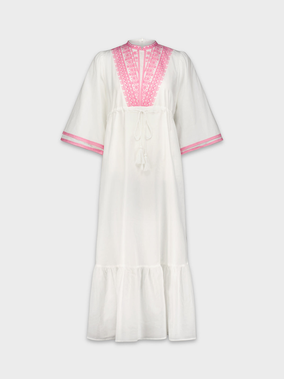 EMBROIDERED BOHO DRESS-WHITE/PINK