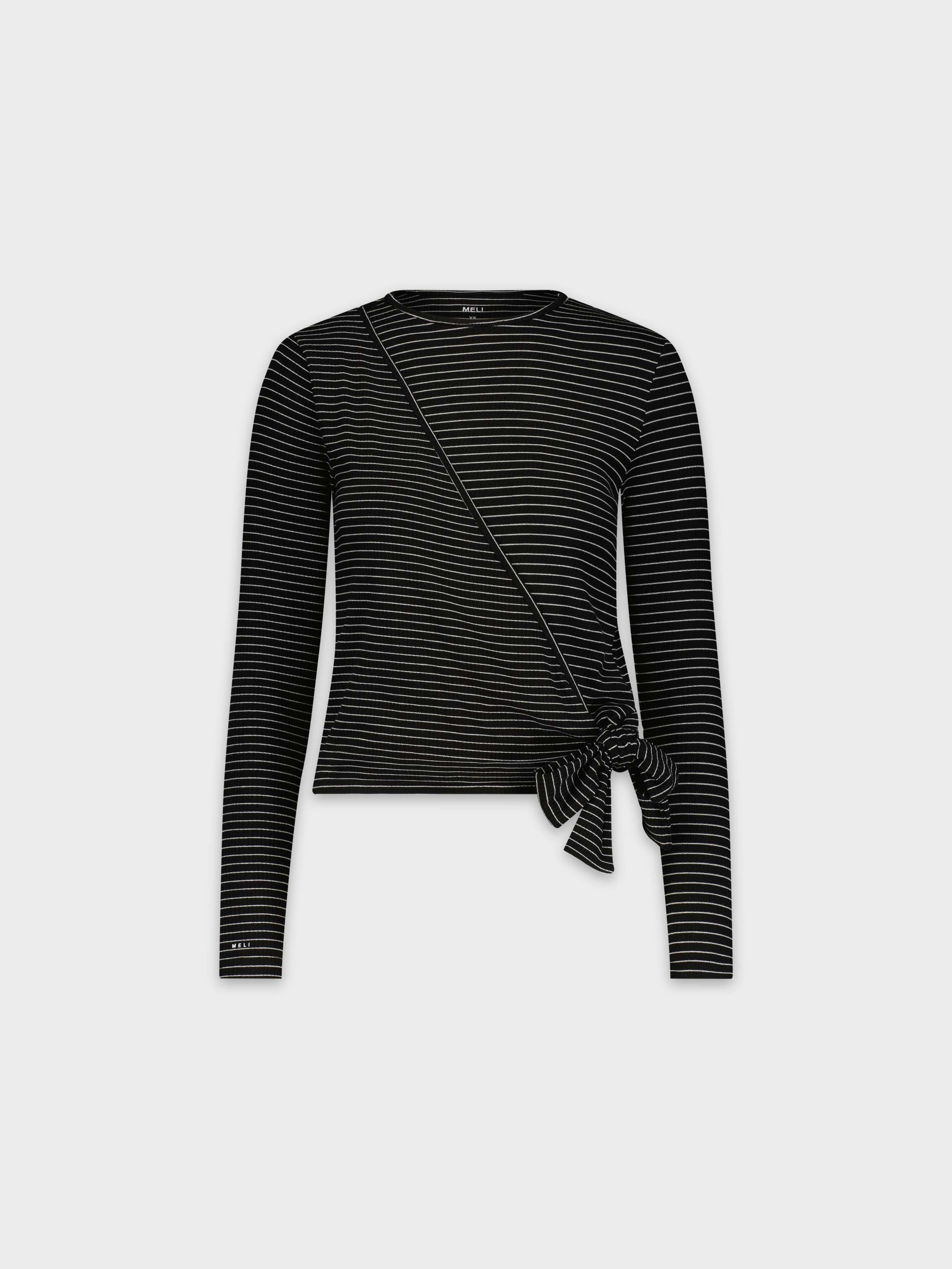 STRIPED WRAP TEE-BLACK/WHITE