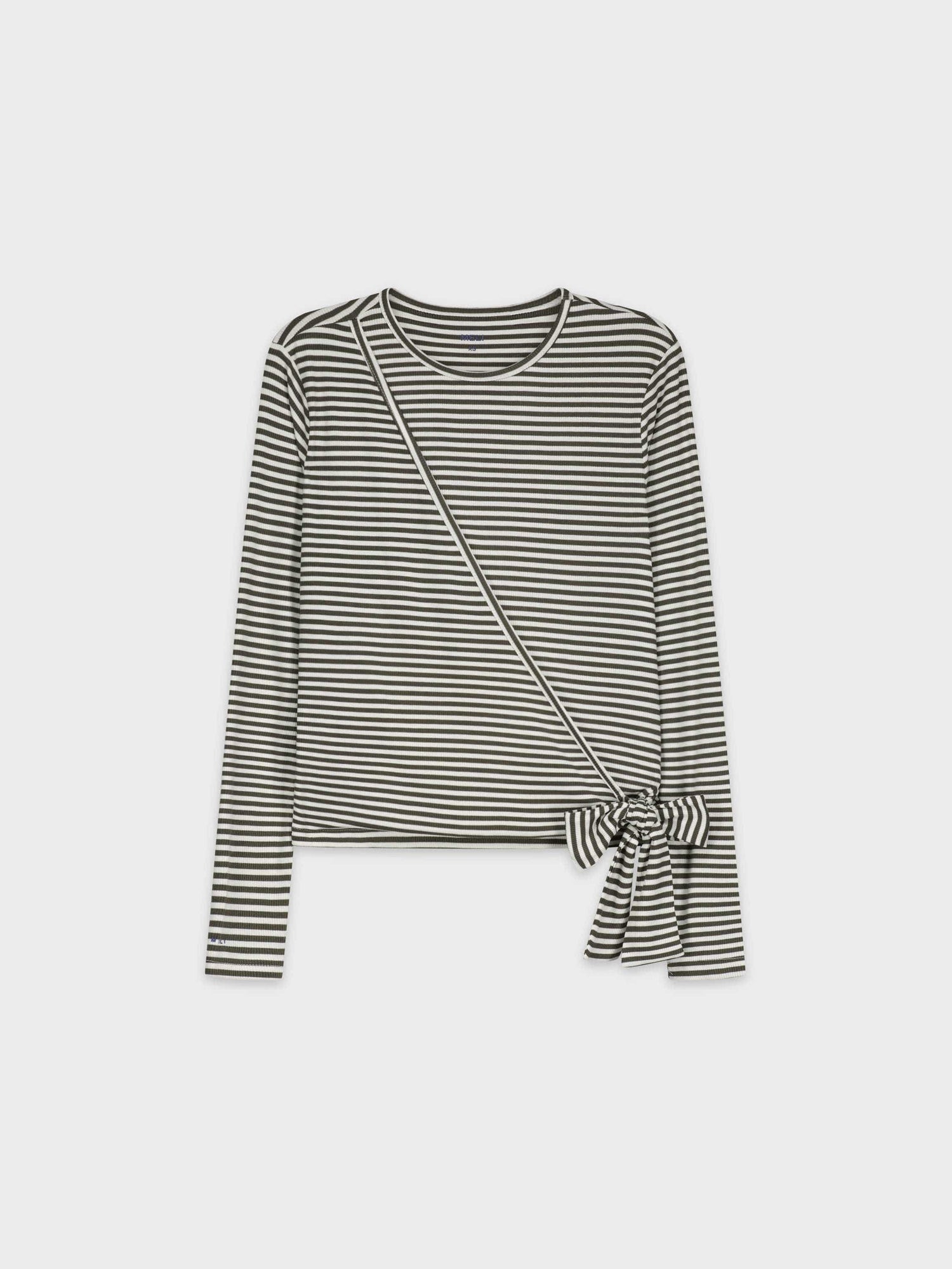 STRIPED WRAP TEE-OLIVE/WHITE