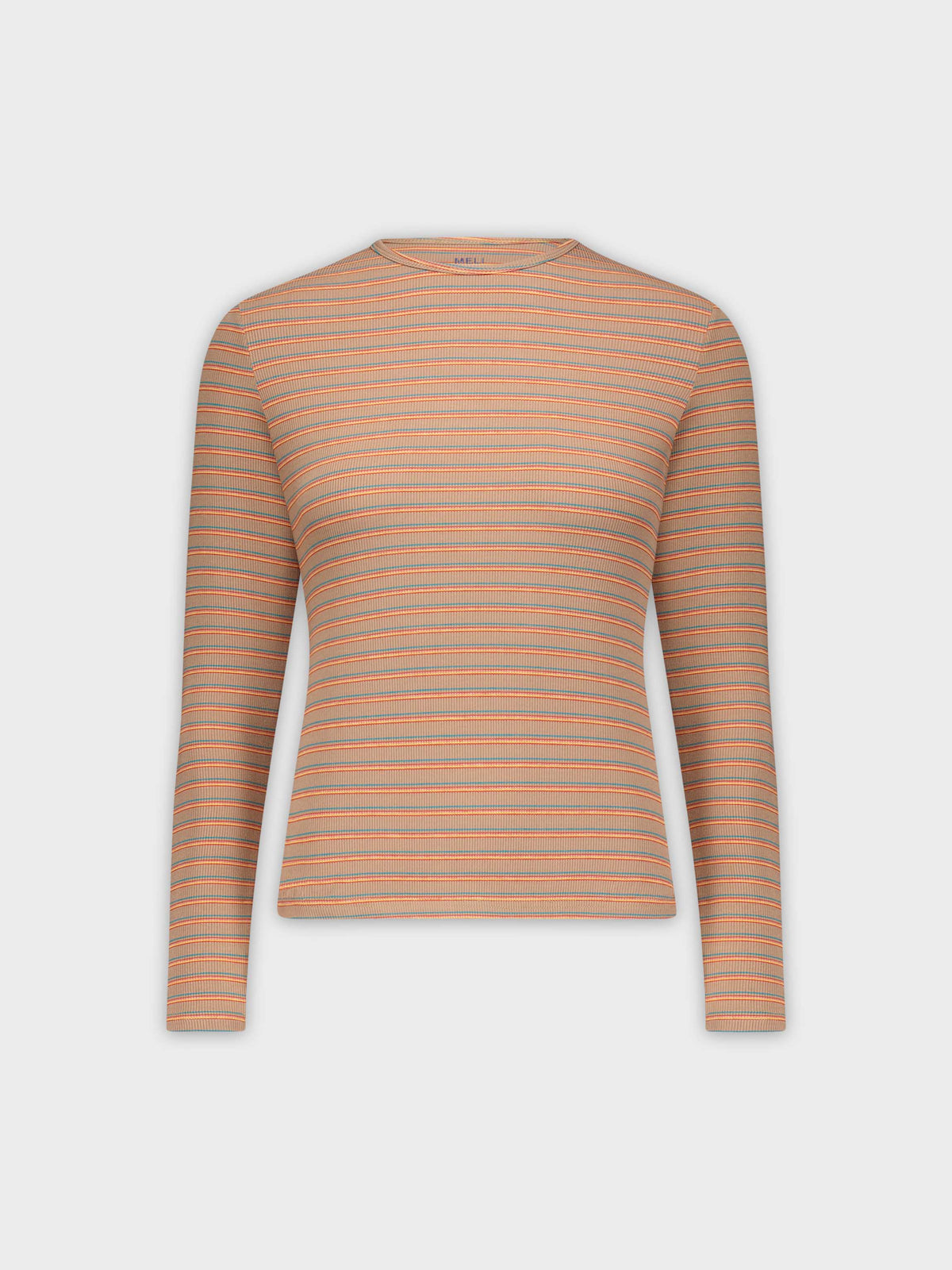 RIBBED STRIPED CREW-BROWN/TEAL