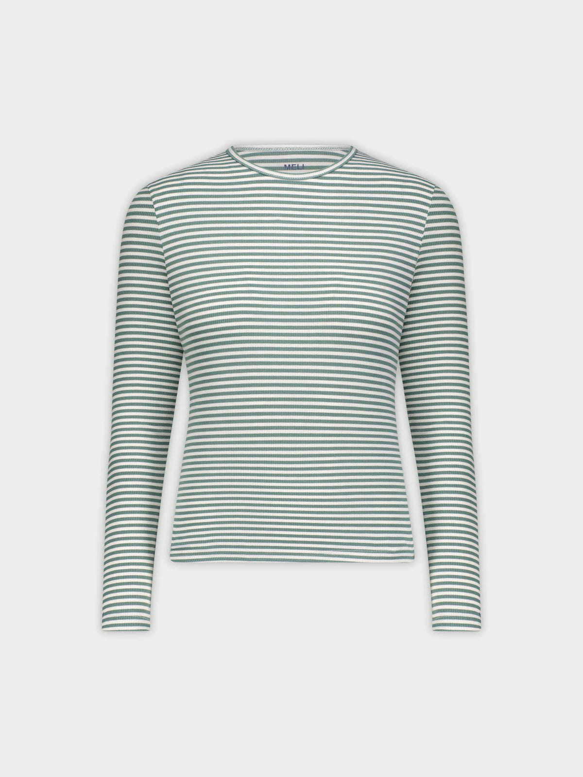 RIBBED STRIPED CREW-TEAL/WHITE