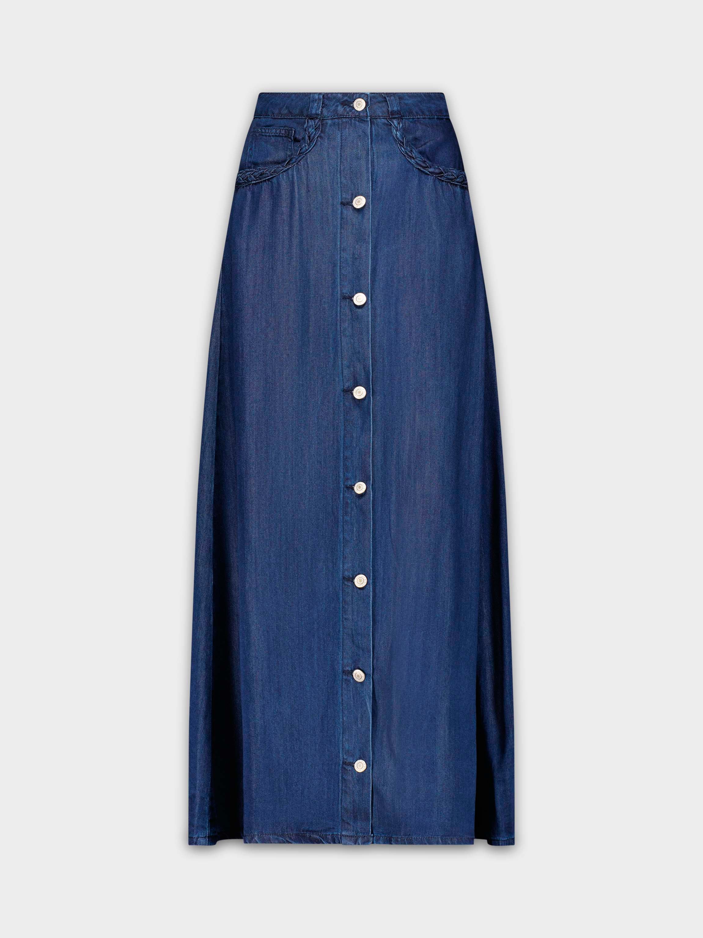 FALDA DENIM TRENZADA CON BOLSILLO-AZUL OSCURO