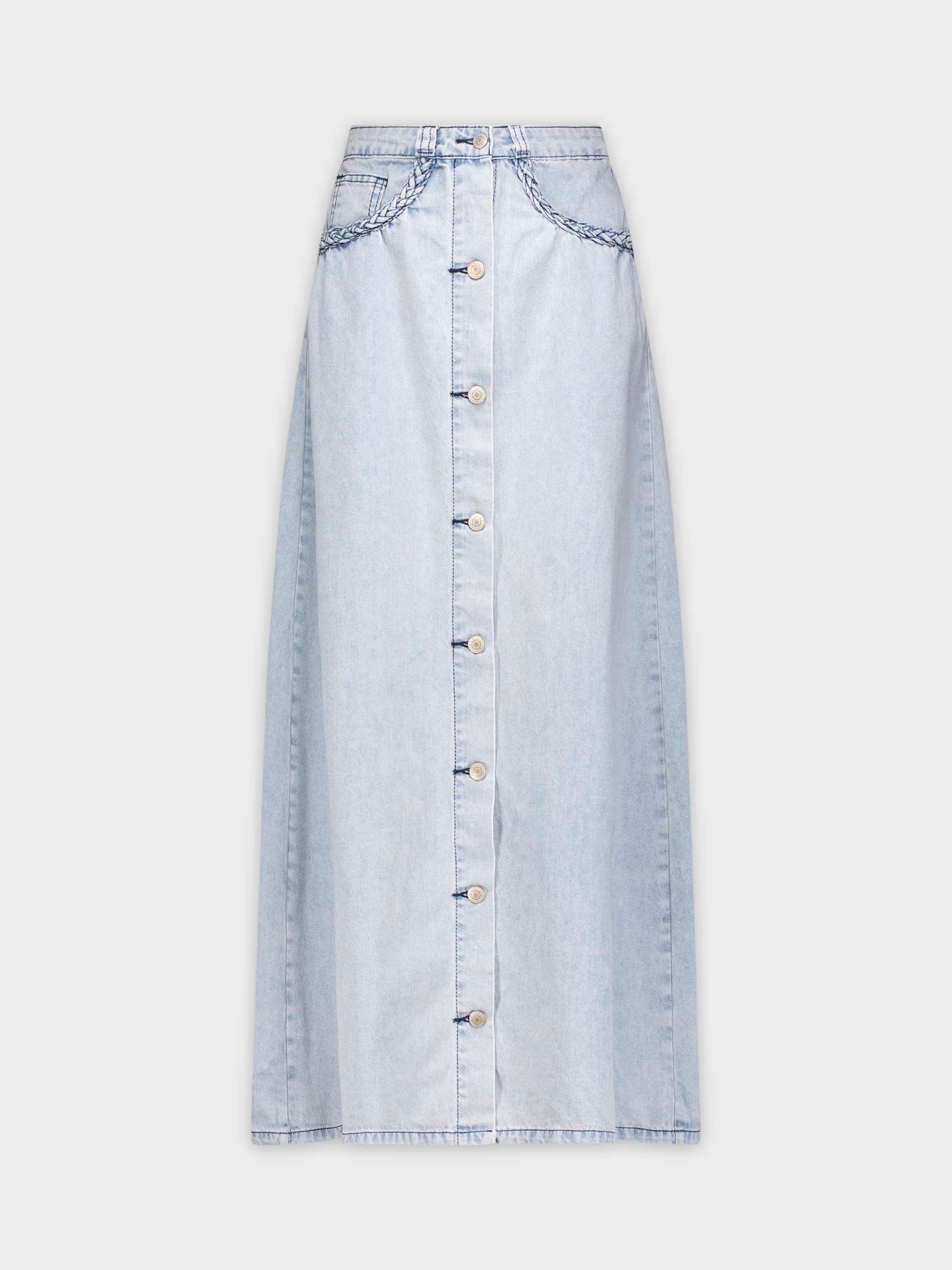 BRAID POCKET DENIM SKIRT-BLUE WASH