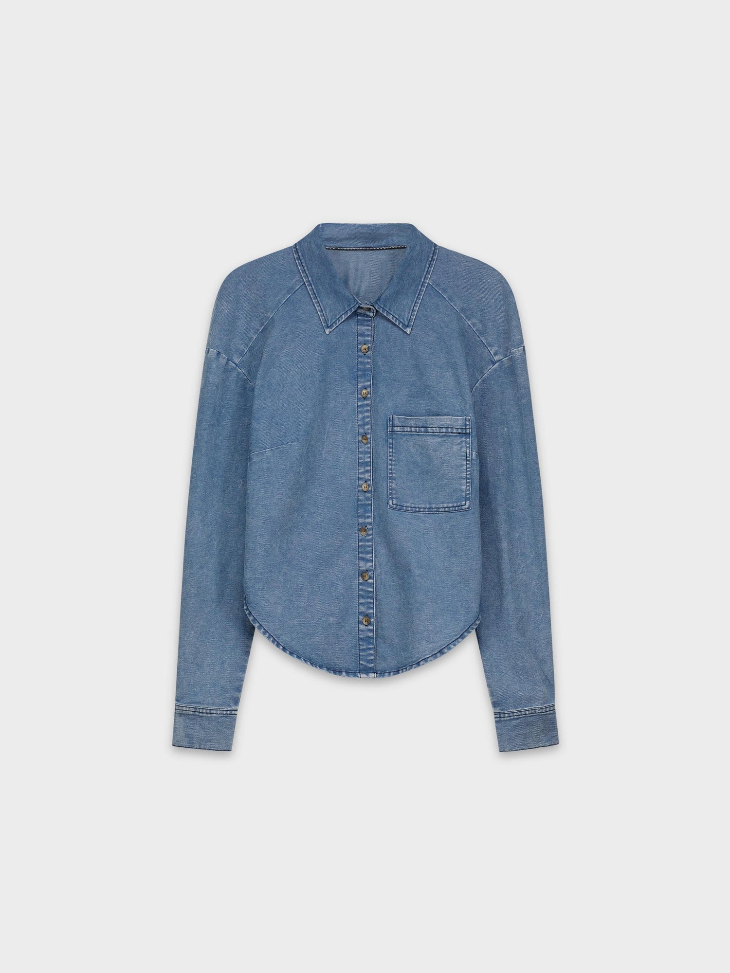 GATHERED BACK DENIM SHIRT-BLUE