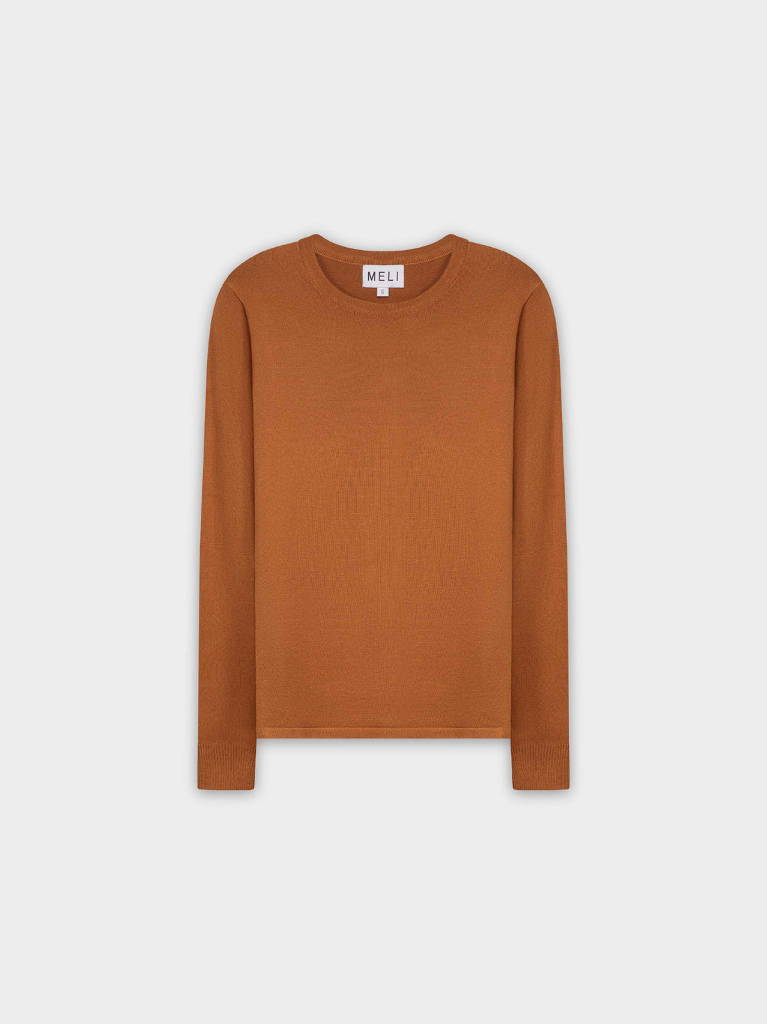 THIN KNIT CREW SWEATER-BROWN