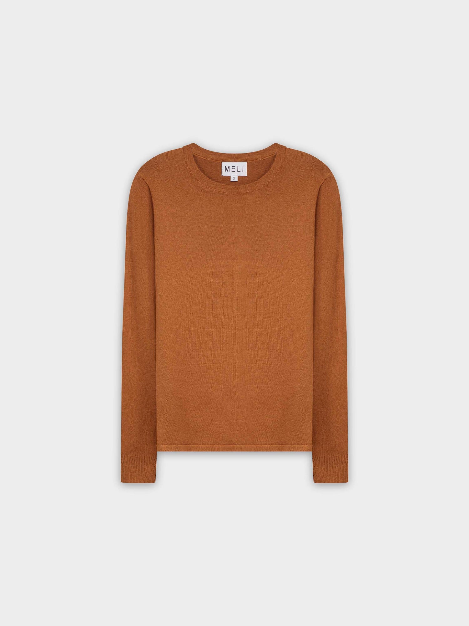 THIN KNIT CREW SWEATER-BROWN