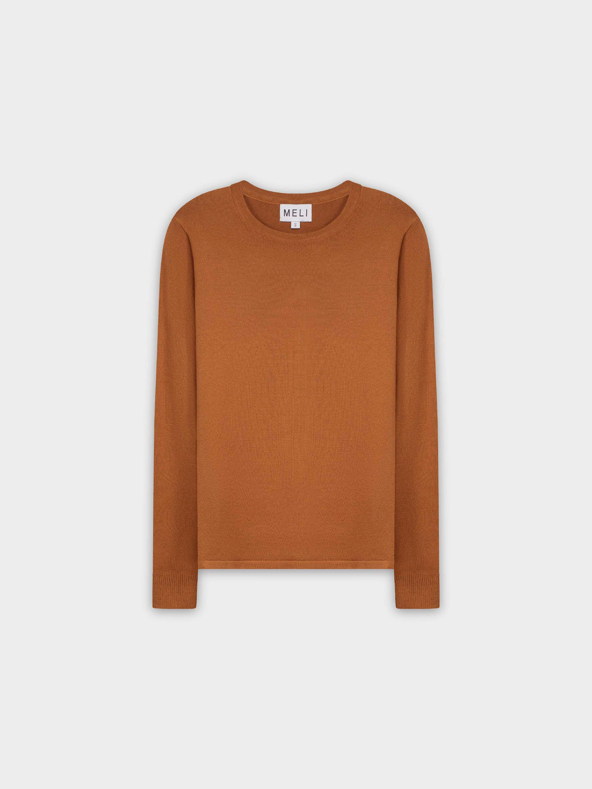 THIN KNIT CREW SWEATER-BROWN