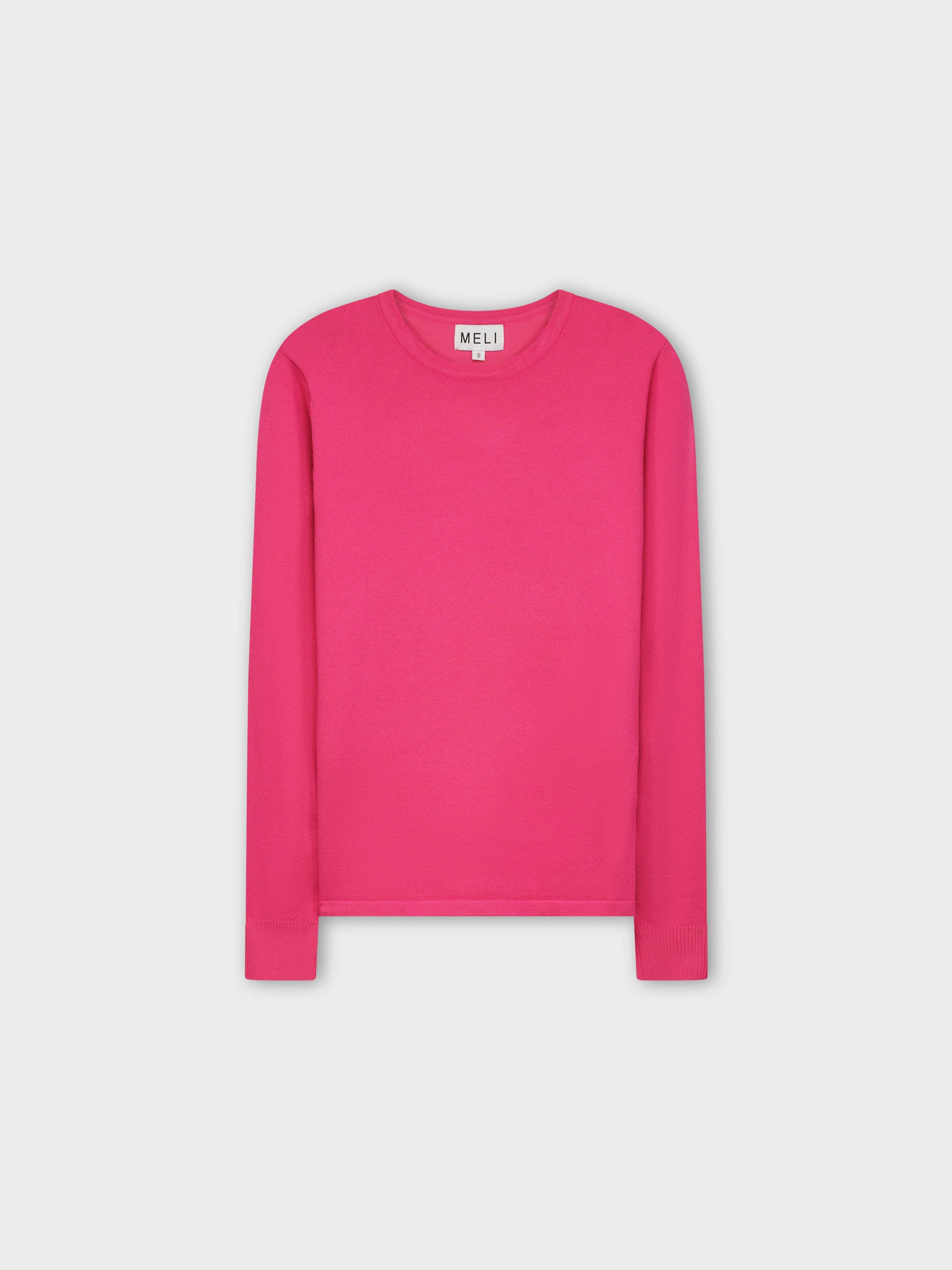 THIN KNIT CREW SWEATER-HOT PINK