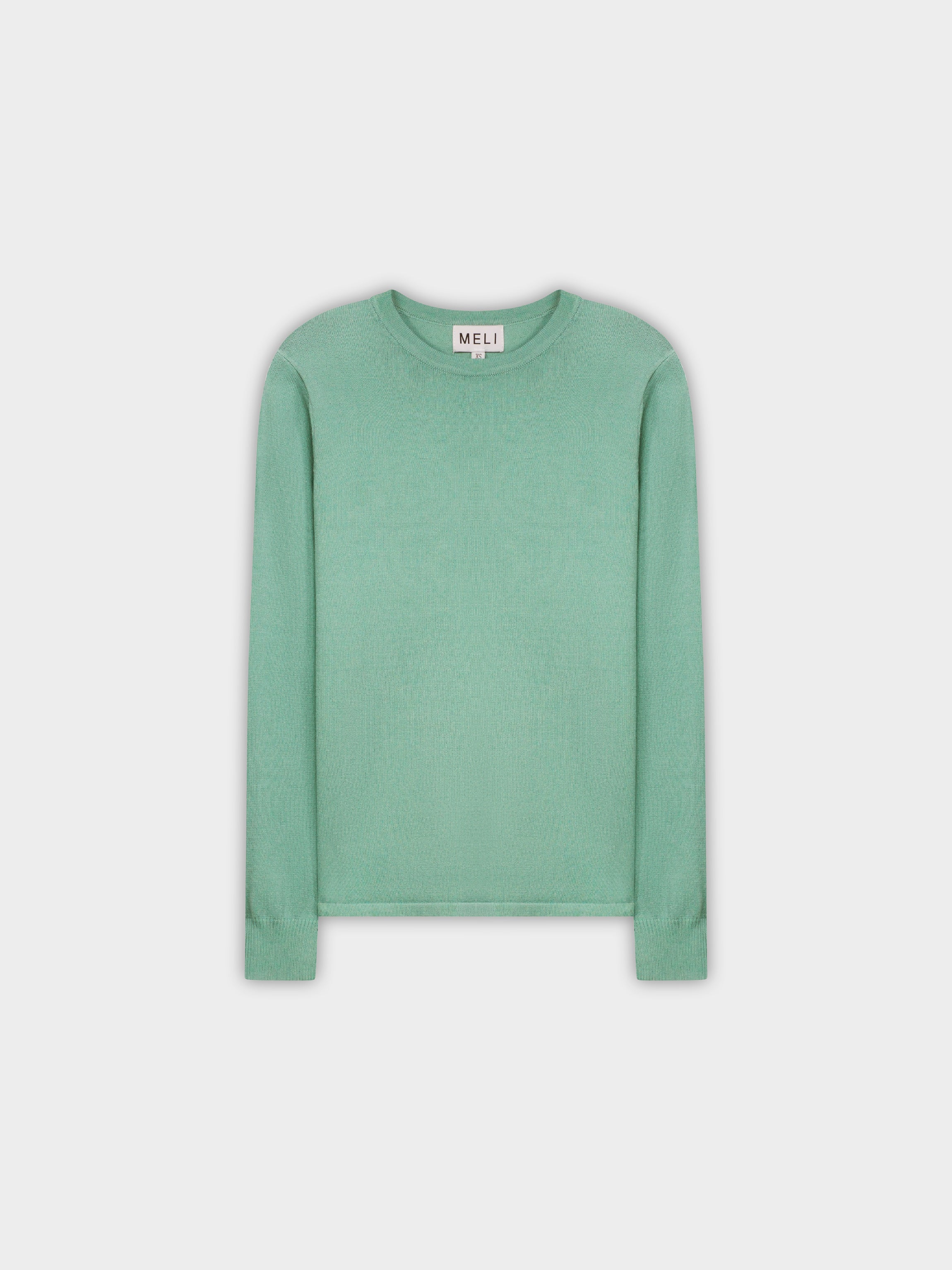 THIN KNIT CREW SWEATER-SAGE